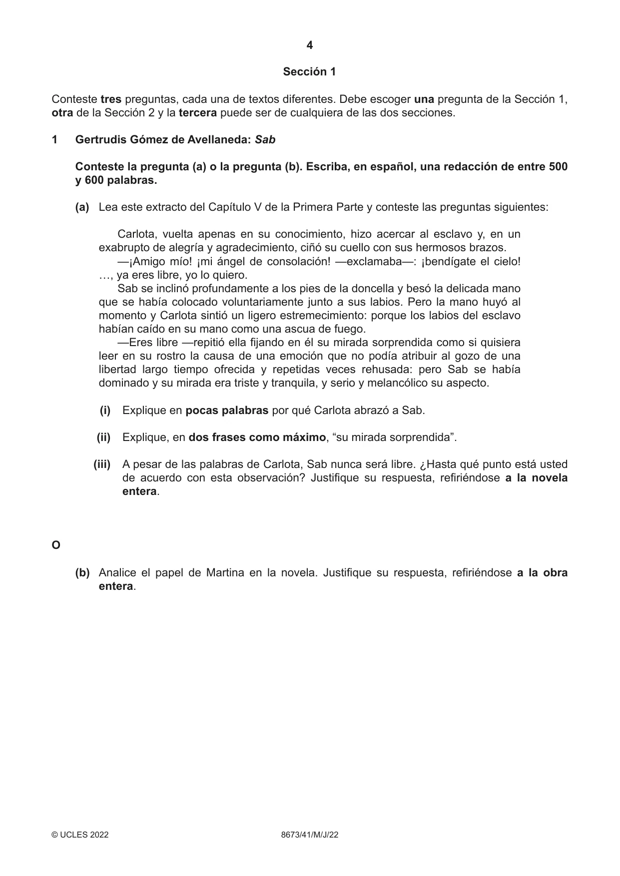 Cambridge A Level Spanish - Literature (AS Level only) 8673 2022 May/June Paper 4 · Variant 1 question paper, page 4 of 8