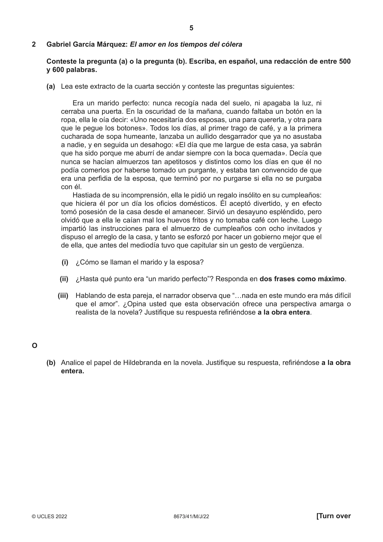 Cambridge A Level Spanish - Literature (AS Level only) 8673 2022 May/June Paper 4 · Variant 1 question paper, page 5 of 8