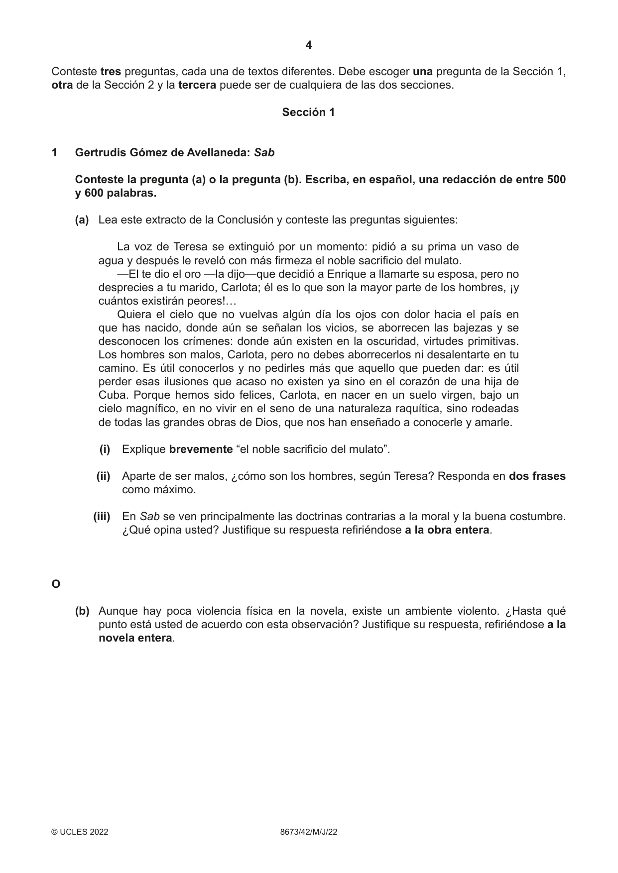 Cambridge A Level Spanish - Literature (AS Level only) 8673 2022 May/June Paper 4 · Variant 2 question paper, page 4 of 8