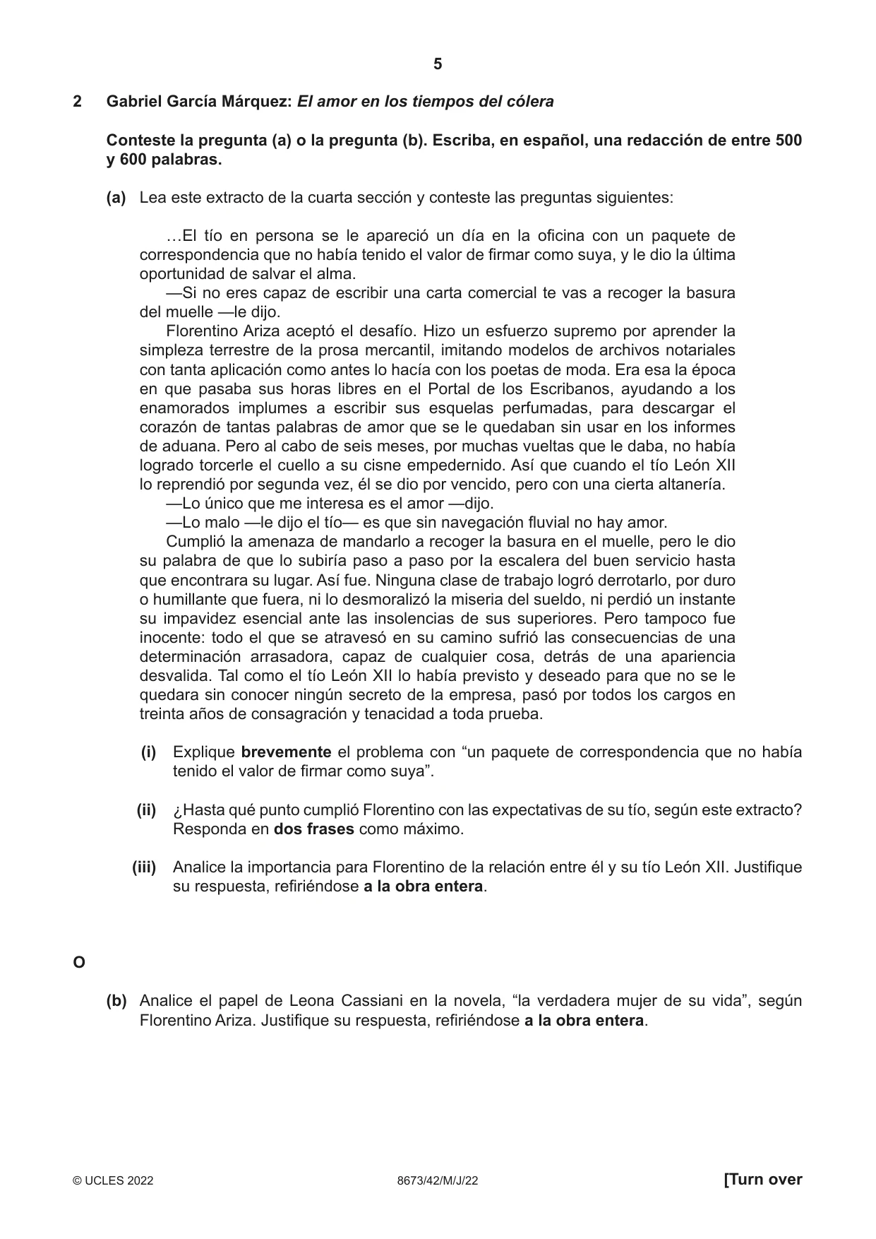 Cambridge A Level Spanish - Literature (AS Level only) 8673 2022 May/June Paper 4 · Variant 2 question paper, page 5 of 8