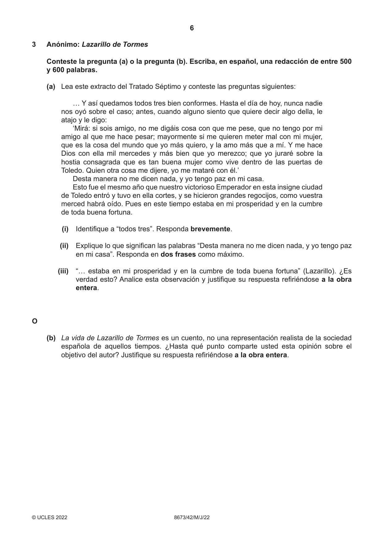 Cambridge A Level Spanish - Literature (AS Level only) 8673 2022 May/June Paper 4 · Variant 2 question paper, page 6 of 8