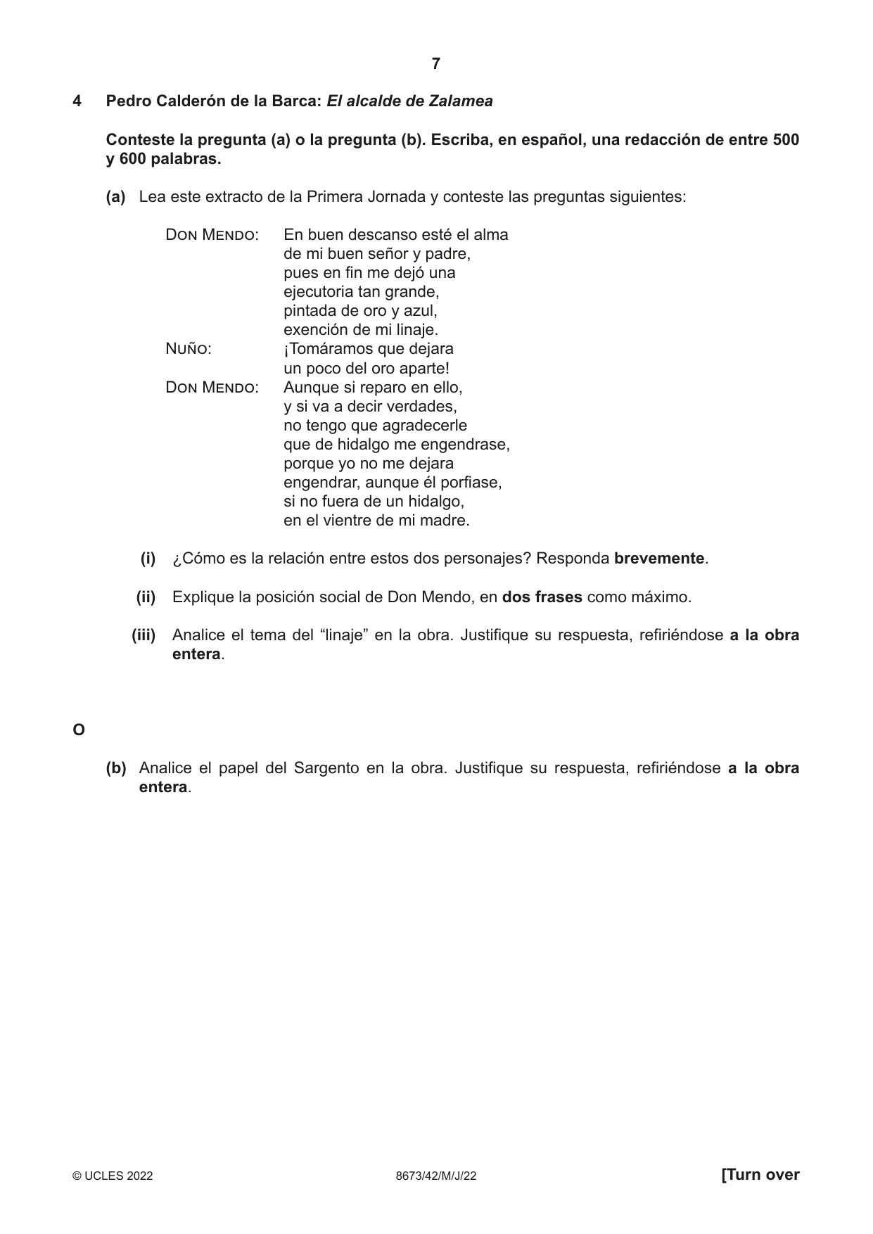 Cambridge A Level Spanish - Literature (AS Level only) 8673 2022 May/June Paper 4 · Variant 2 question paper, page 7 of 8