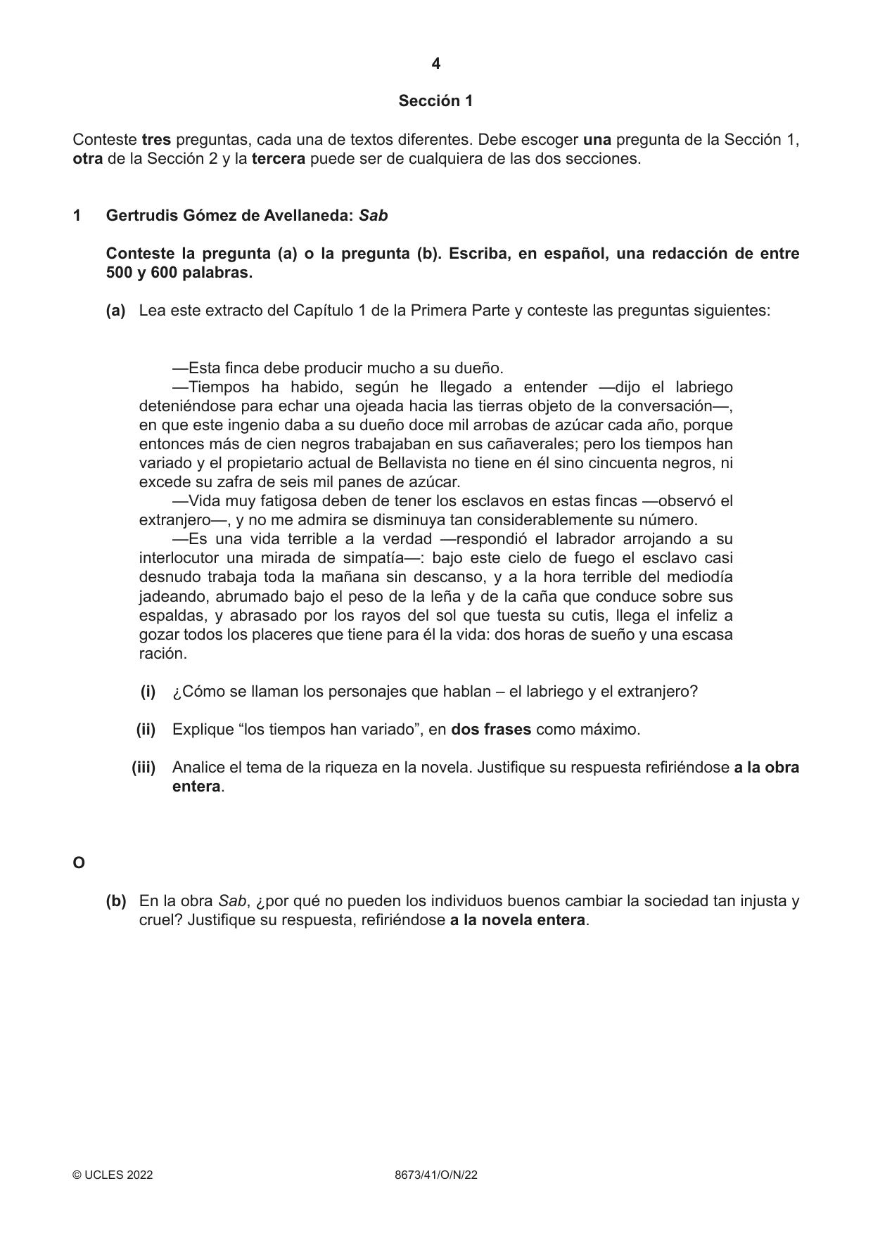Cambridge A Level Spanish - Literature (AS Level only) 8673 2022 Oct/Nov Paper 4 · Variant 1 question paper, page 4 of 8