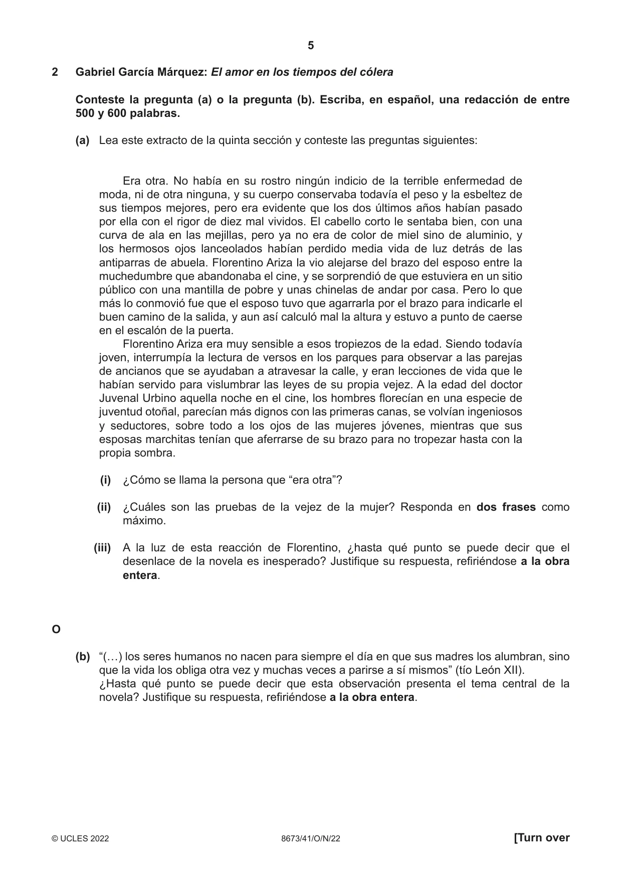 Cambridge A Level Spanish - Literature (AS Level only) 8673 2022 Oct/Nov Paper 4 · Variant 1 question paper, page 5 of 8