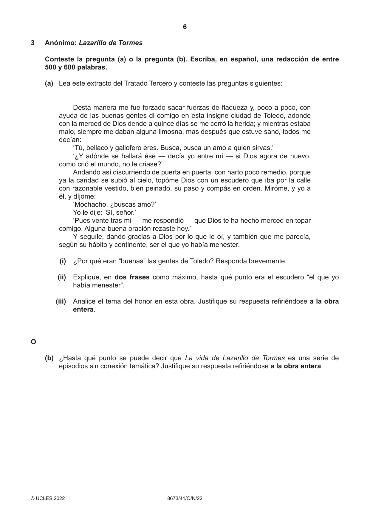 Cambridge A Level Spanish - Literature (AS Level only) 8673 2022 Oct/Nov Paper 4 · Variant 1 question paper, page 6 of 8