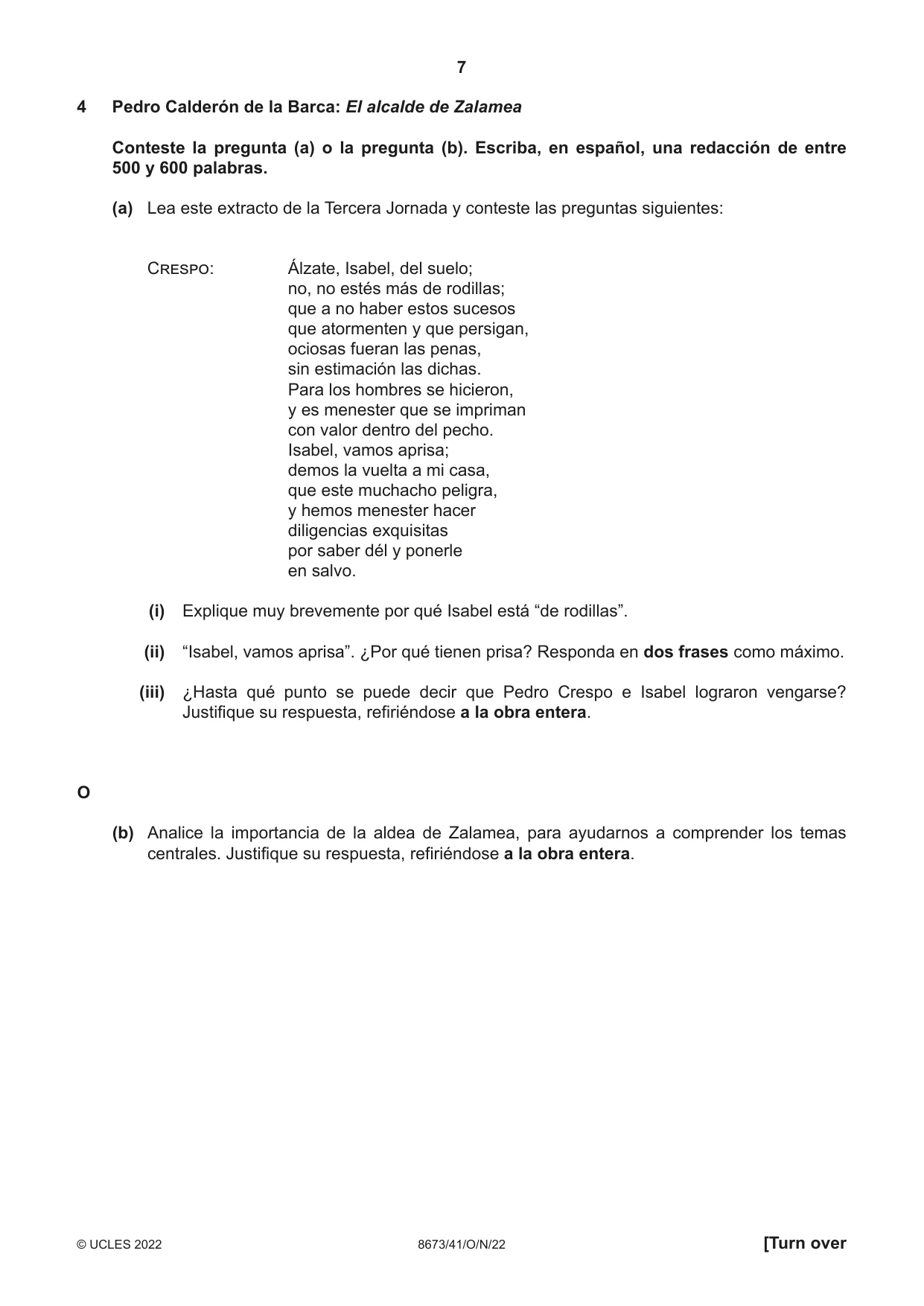 Cambridge A Level Spanish - Literature (AS Level only) 8673 2022 Oct/Nov Paper 4 · Variant 1 question paper, page 7 of 8