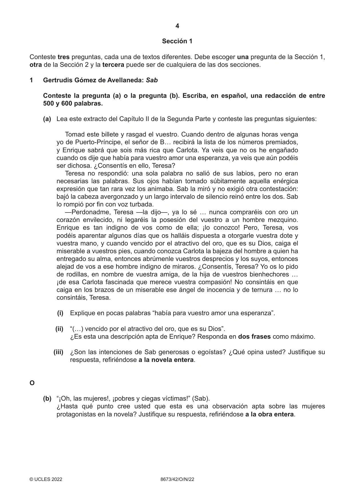 Cambridge A Level Spanish - Literature (AS Level only) 8673 2022 Oct/Nov Paper 4 · Variant 2 question paper, page 4 of 12