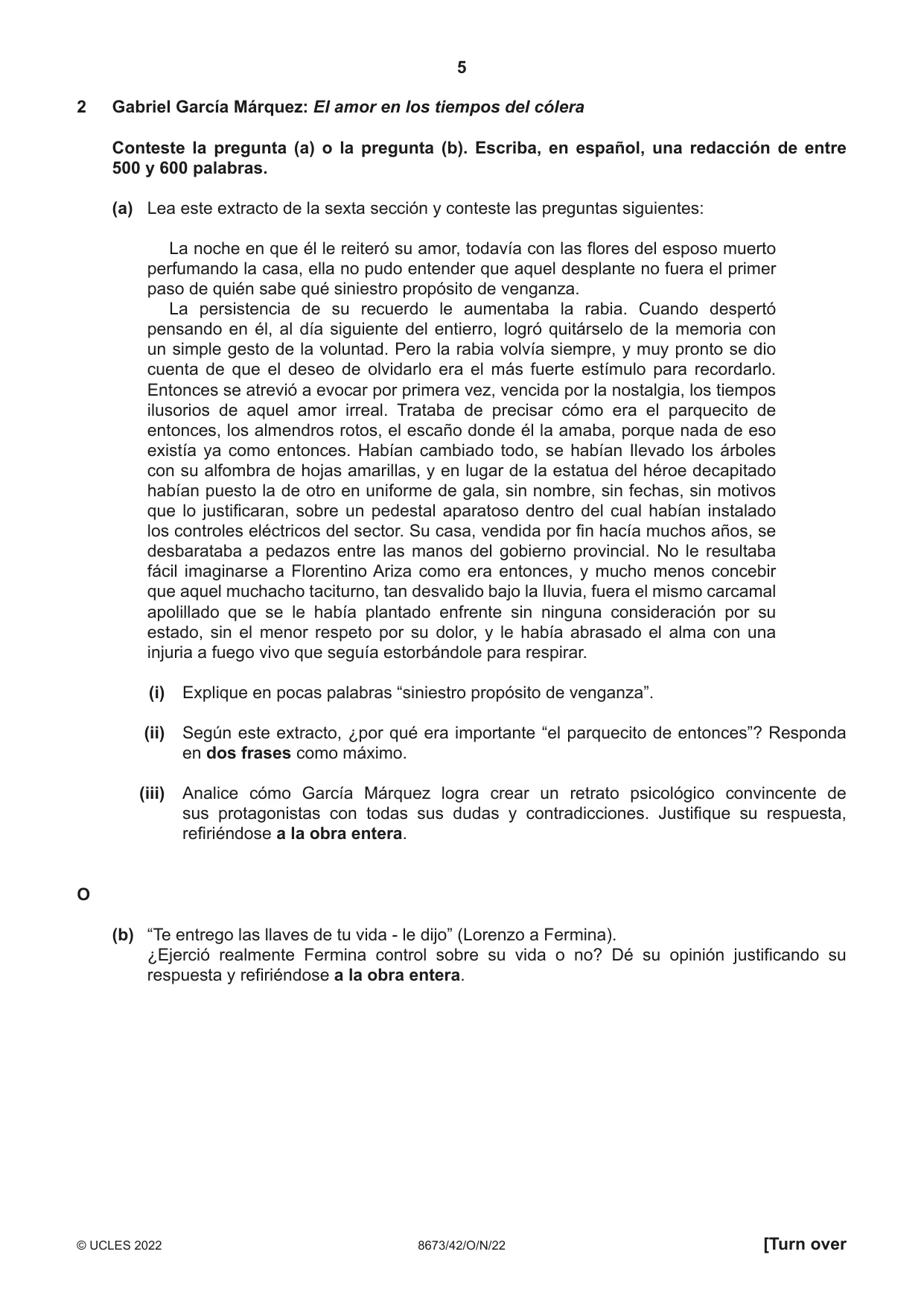Cambridge A Level Spanish - Literature (AS Level only) 8673 2022 Oct/Nov Paper 4 · Variant 2 question paper, page 5 of 12