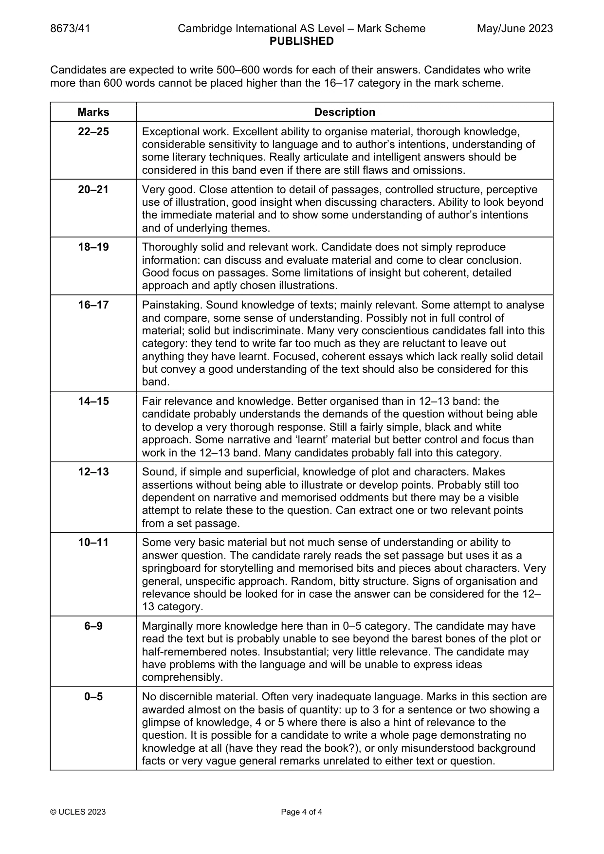 Mark scheme, page 4 of 4