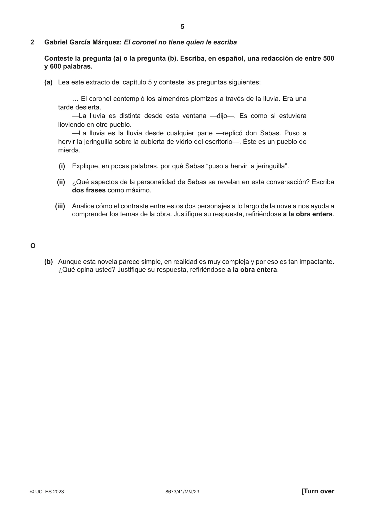 Cambridge A Level Spanish - Literature (AS Level only) 8673 2023 May/June Paper 4 · Variant 1 question paper, page 5 of 8