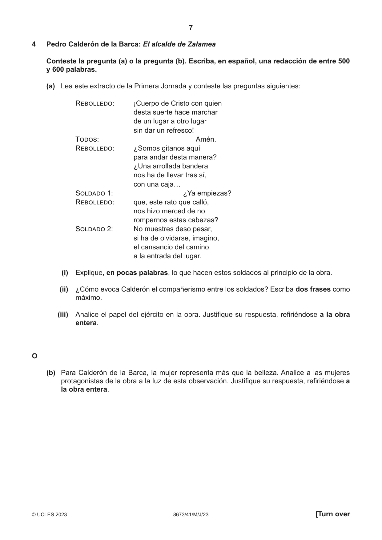 Cambridge A Level Spanish - Literature (AS Level only) 8673 2023 May/June Paper 4 · Variant 1 question paper, page 7 of 8