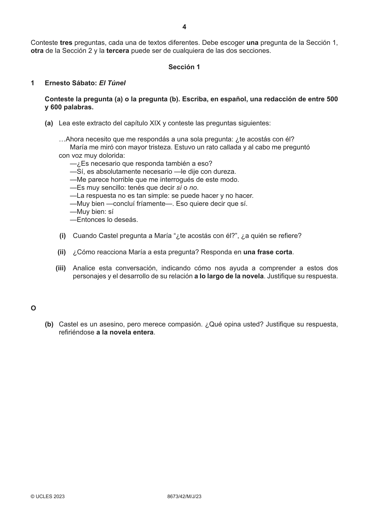 Cambridge A Level Spanish - Literature (AS Level only) 8673 2023 May/June Paper 4 · Variant 2 question paper, page 4 of 8