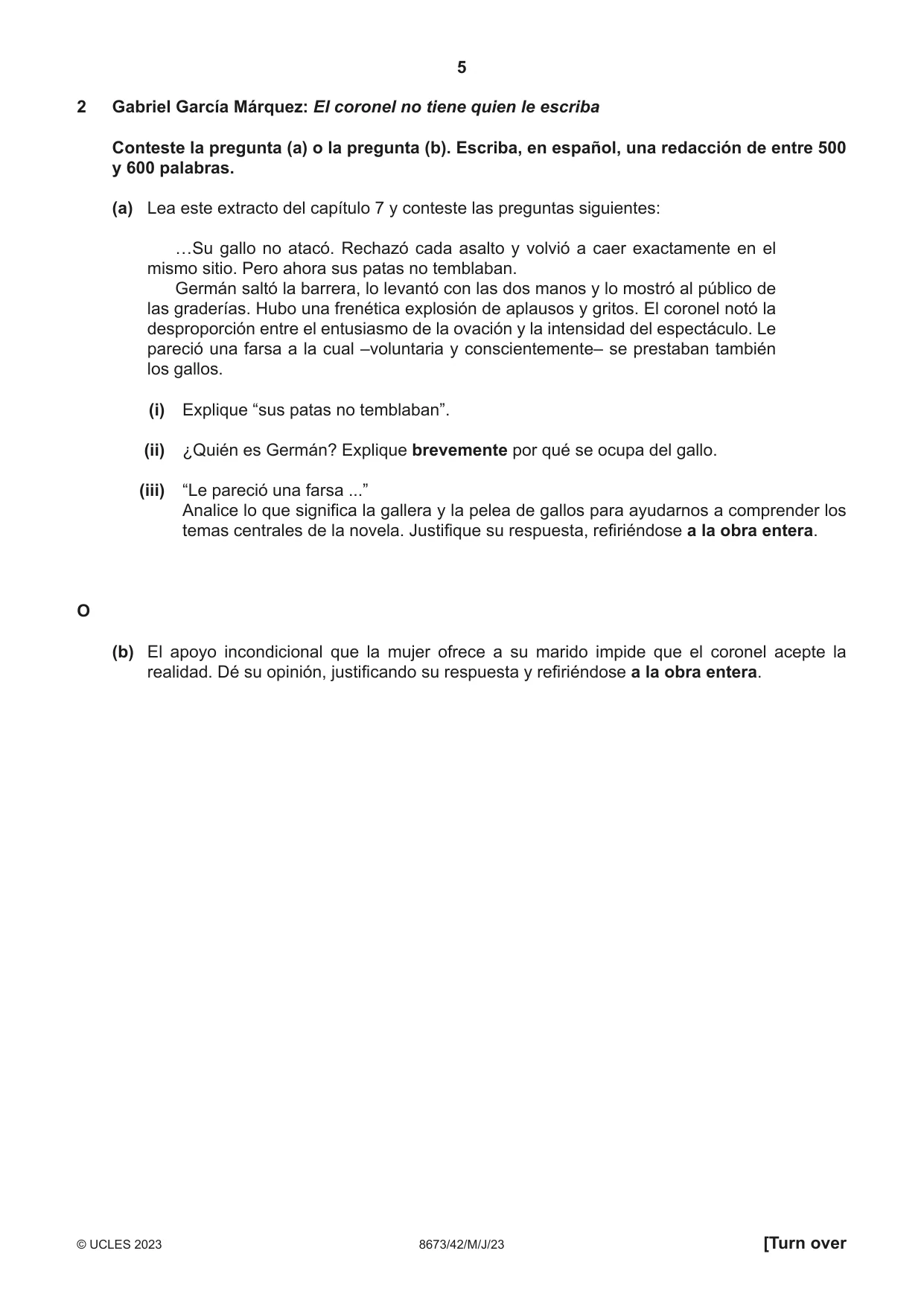 Cambridge A Level Spanish - Literature (AS Level only) 8673 2023 May/June Paper 4 · Variant 2 question paper, page 5 of 8