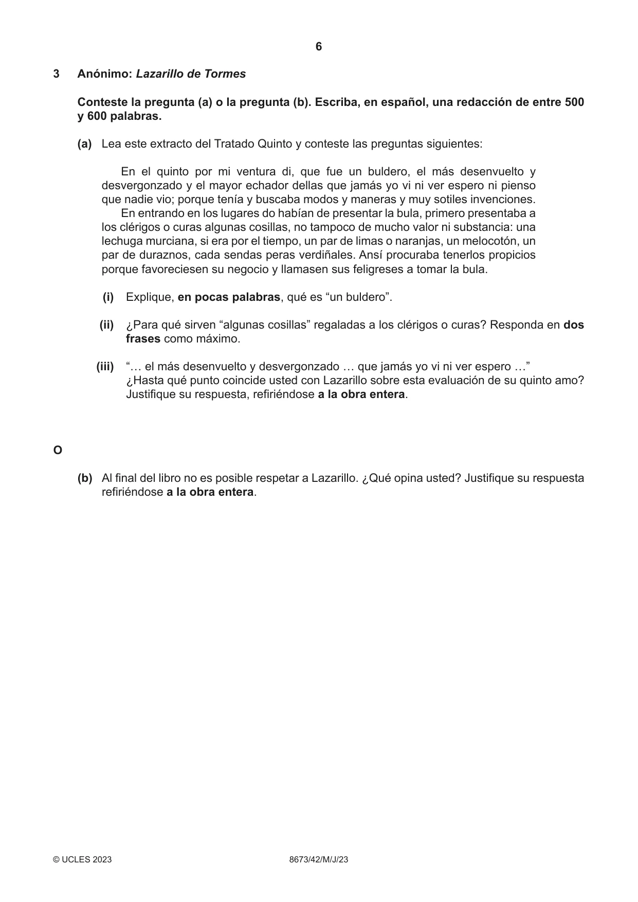 Cambridge A Level Spanish - Literature (AS Level only) 8673 2023 May/June Paper 4 · Variant 2 question paper, page 6 of 8