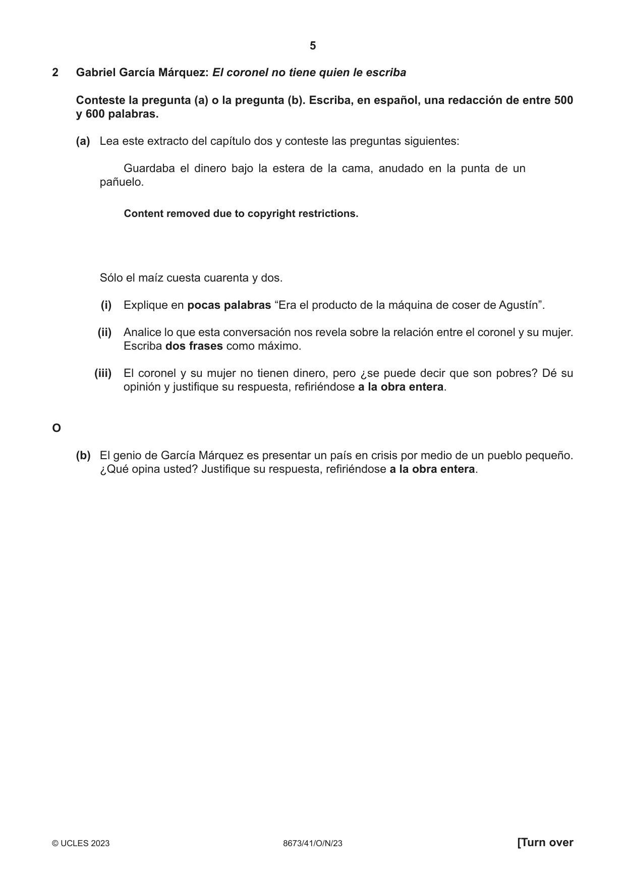 Cambridge A Level Spanish - Literature (AS Level only) 8673 2023 Oct/Nov Paper 4 · Variant 1 question paper, page 5 of 12