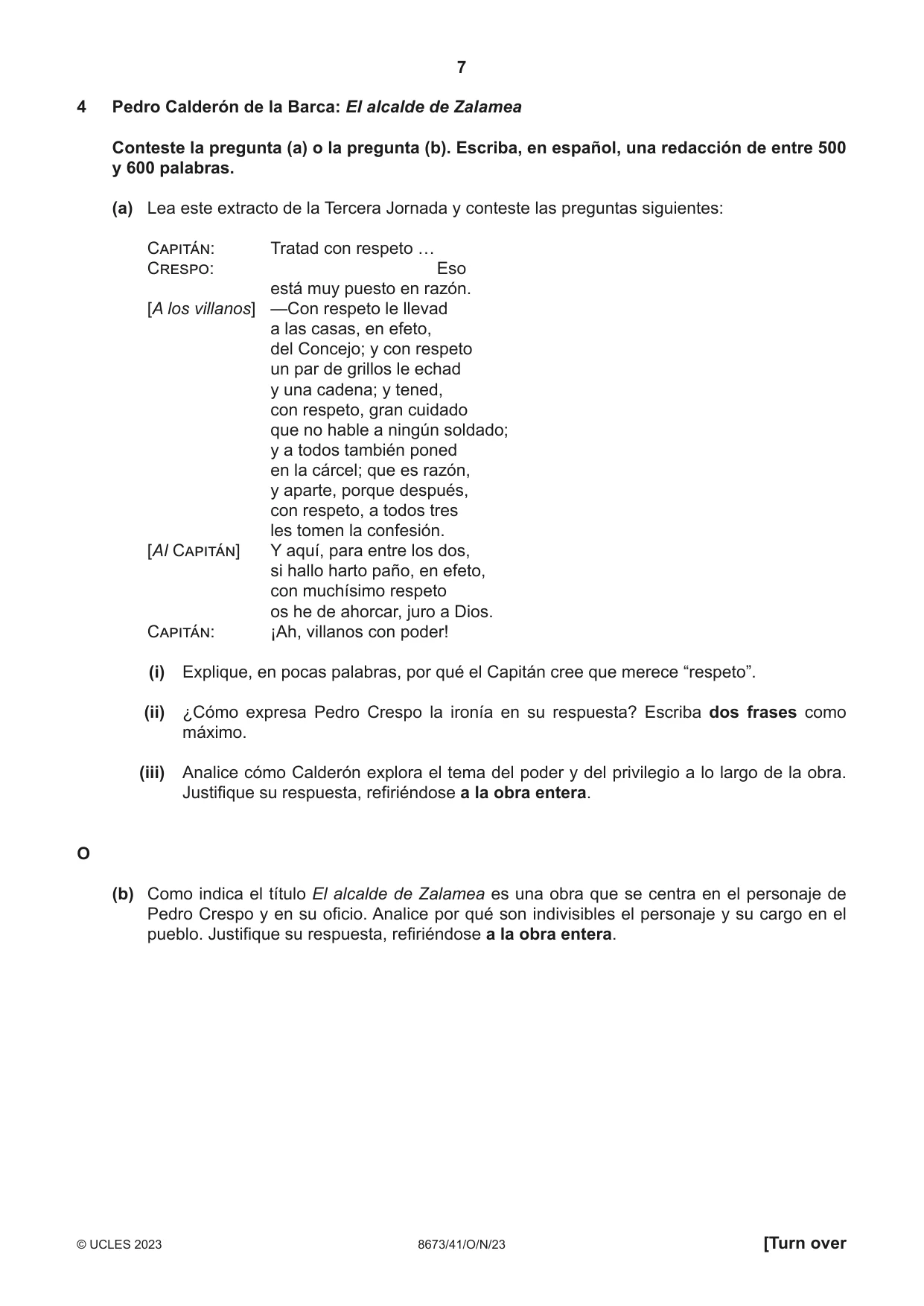 Cambridge A Level Spanish - Literature (AS Level only) 8673 2023 Oct/Nov Paper 4 · Variant 1 question paper, page 7 of 12