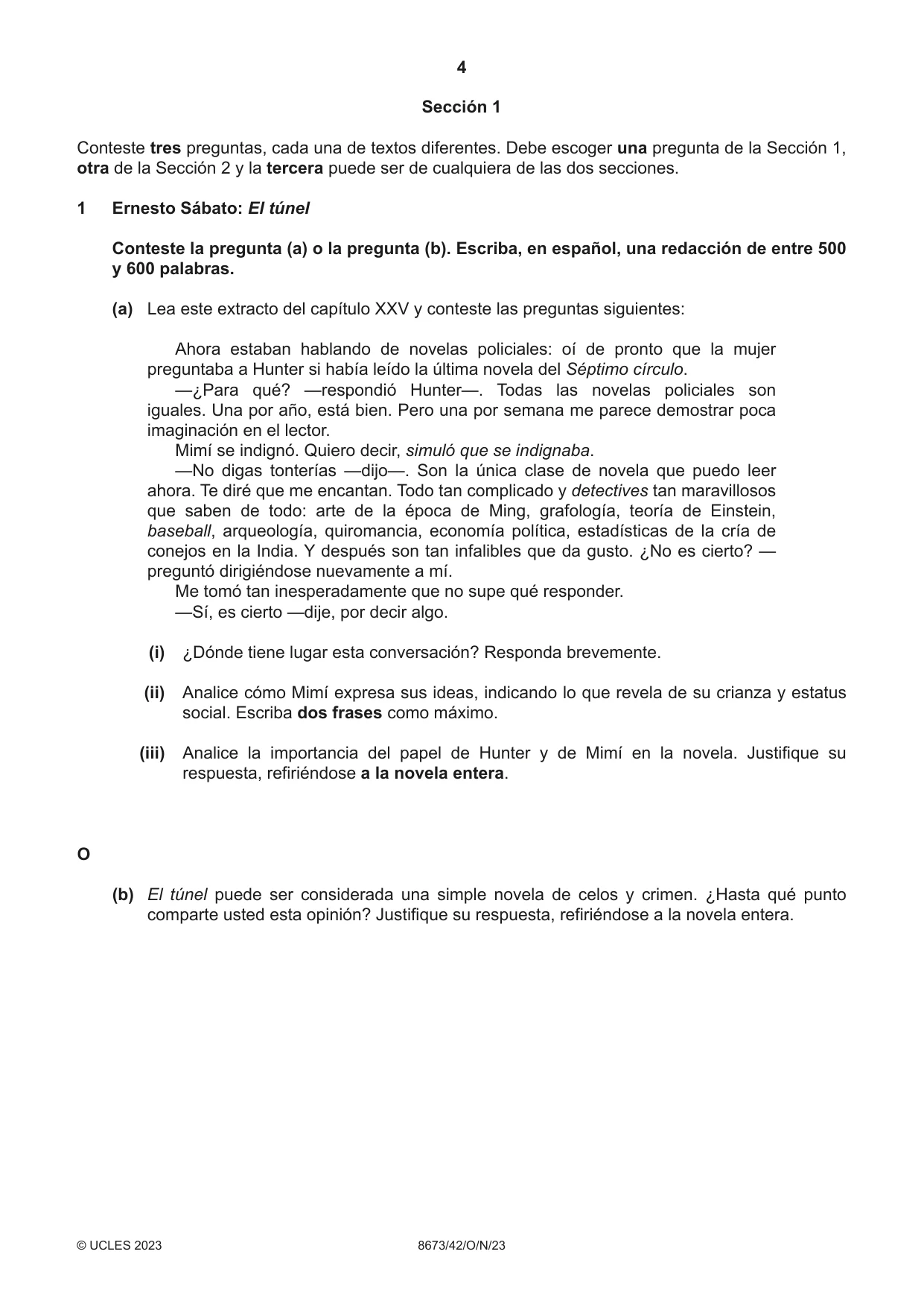 Cambridge A Level Spanish - Literature (AS Level only) 8673 2023 Oct/Nov Paper 4 · Variant 2 question paper, page 4 of 12