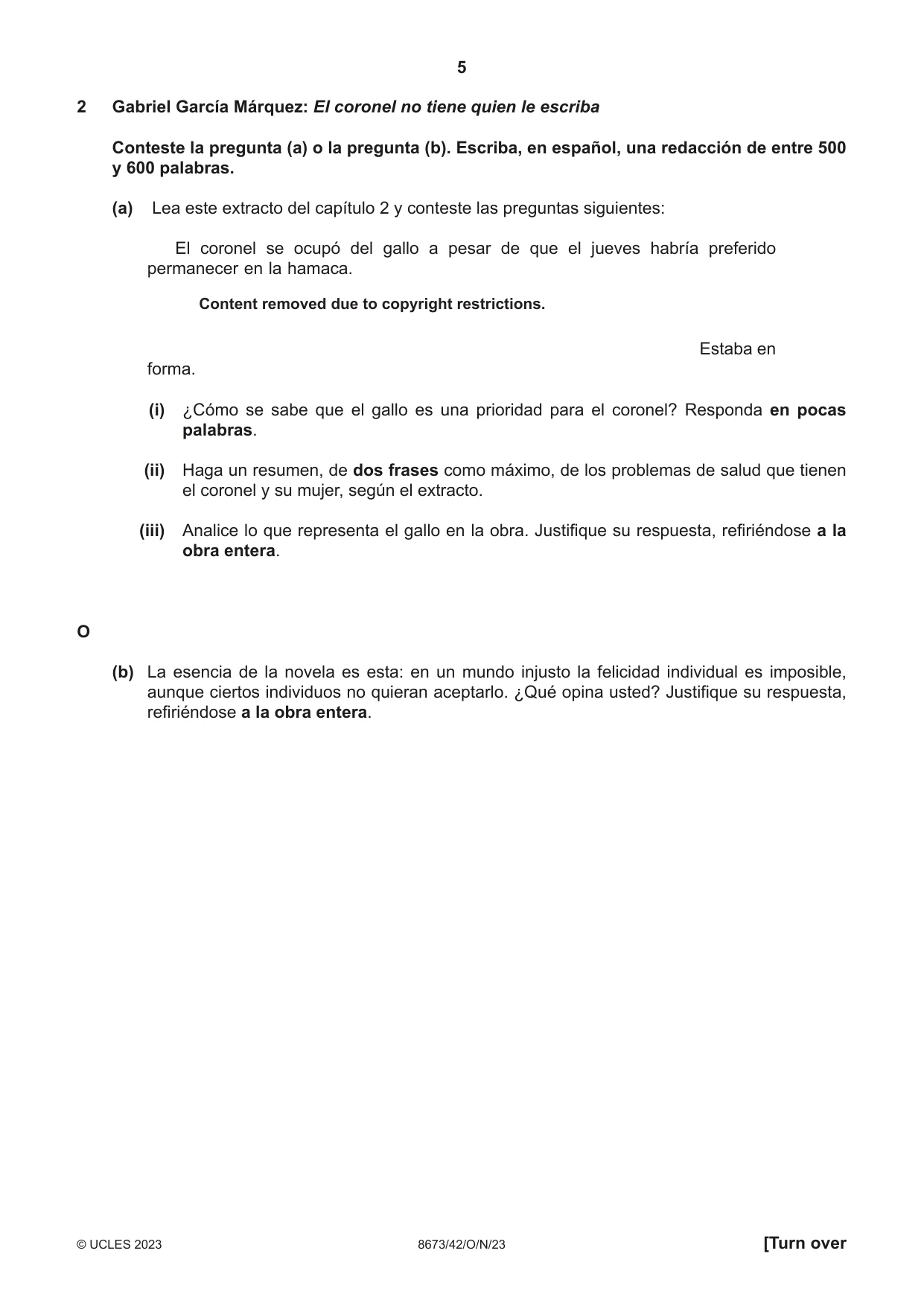 Cambridge A Level Spanish - Literature (AS Level only) 8673 2023 Oct/Nov Paper 4 · Variant 2 question paper, page 5 of 12