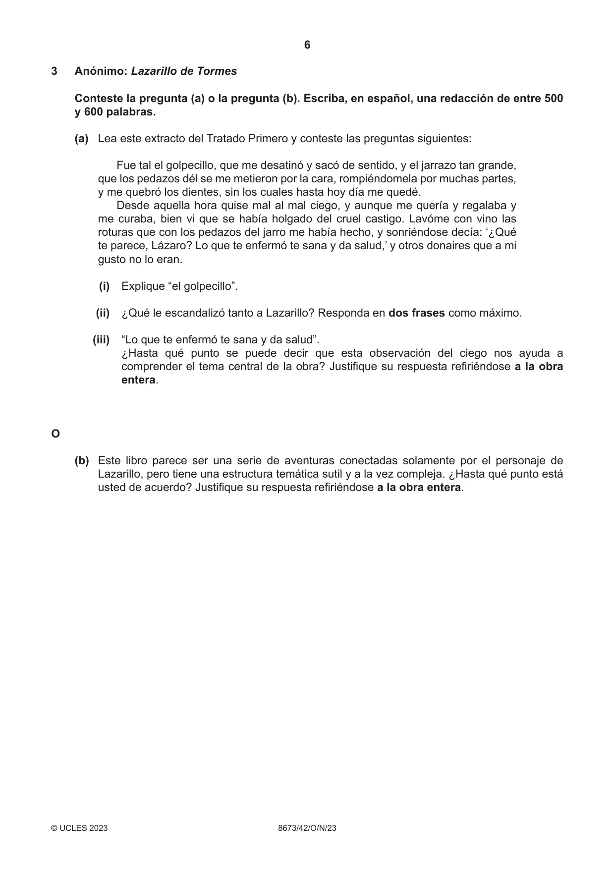 Cambridge A Level Spanish - Literature (AS Level only) 8673 2023 Oct/Nov Paper 4 · Variant 2 question paper, page 6 of 12