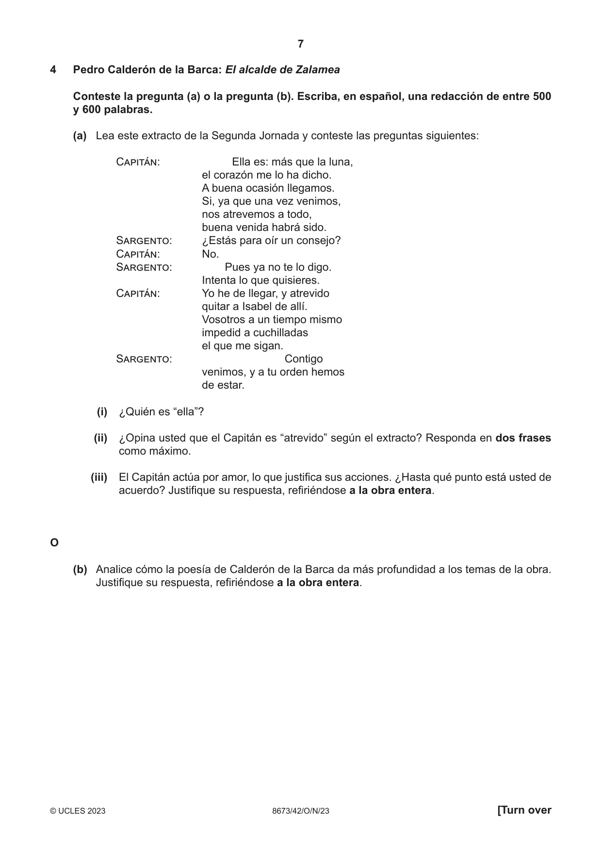 Cambridge A Level Spanish - Literature (AS Level only) 8673 2023 Oct/Nov Paper 4 · Variant 2 question paper, page 7 of 12