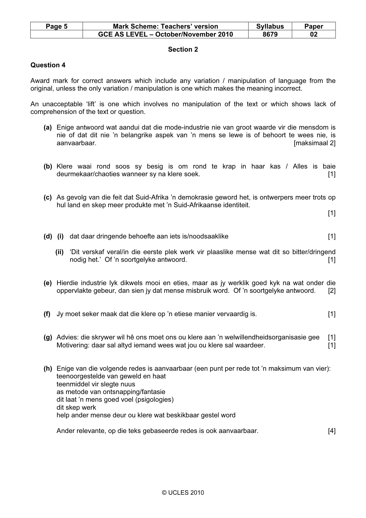 Mark scheme, page 5 of 7