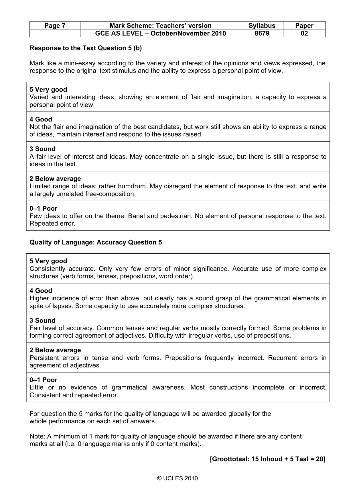 Mark scheme, page 7 of 7