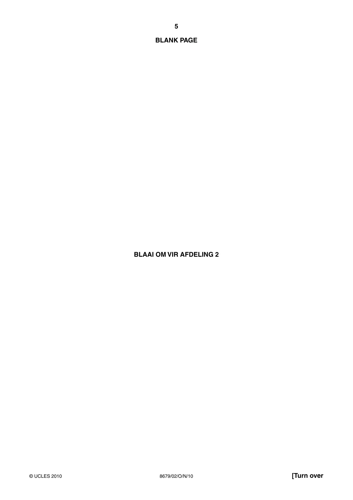 Cambridge A Level Afrikaans - Language (AS Level only) 8679 2010 Oct/Nov Paper 2 · Variant 1 question paper, page 5 of 8