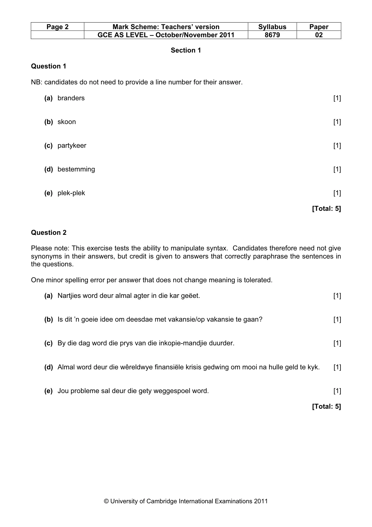 Mark scheme, page 2 of 8
