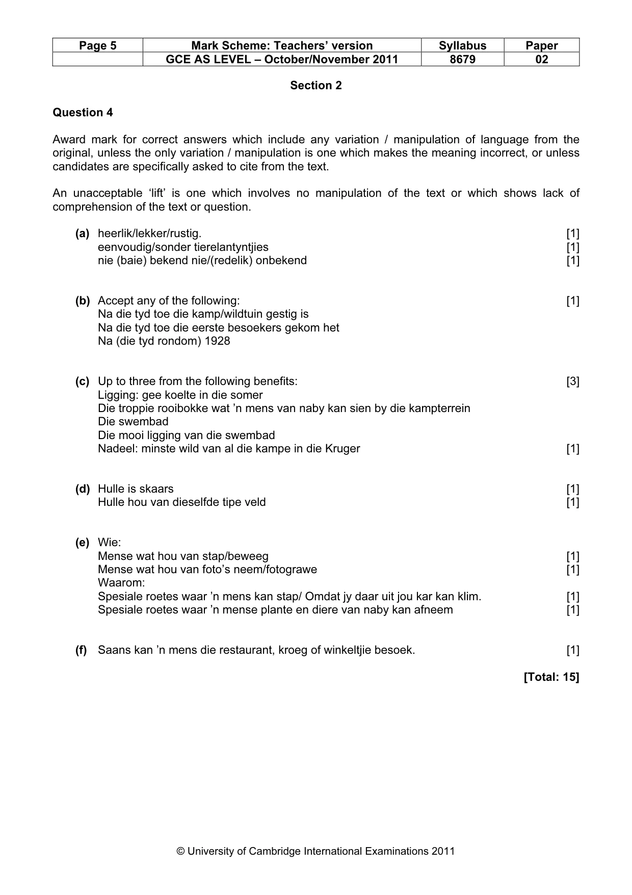 Mark scheme, page 5 of 8
