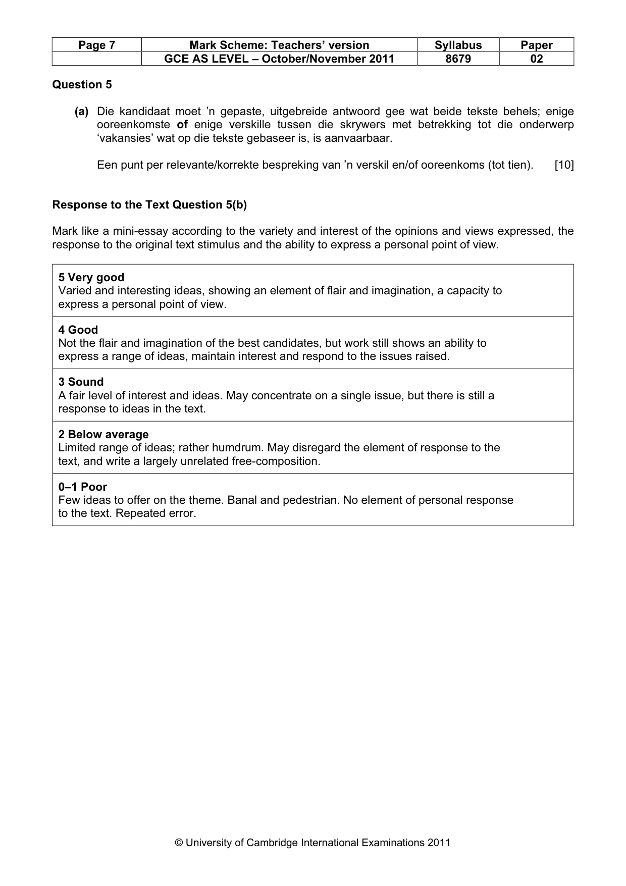 Mark scheme, page 7 of 8