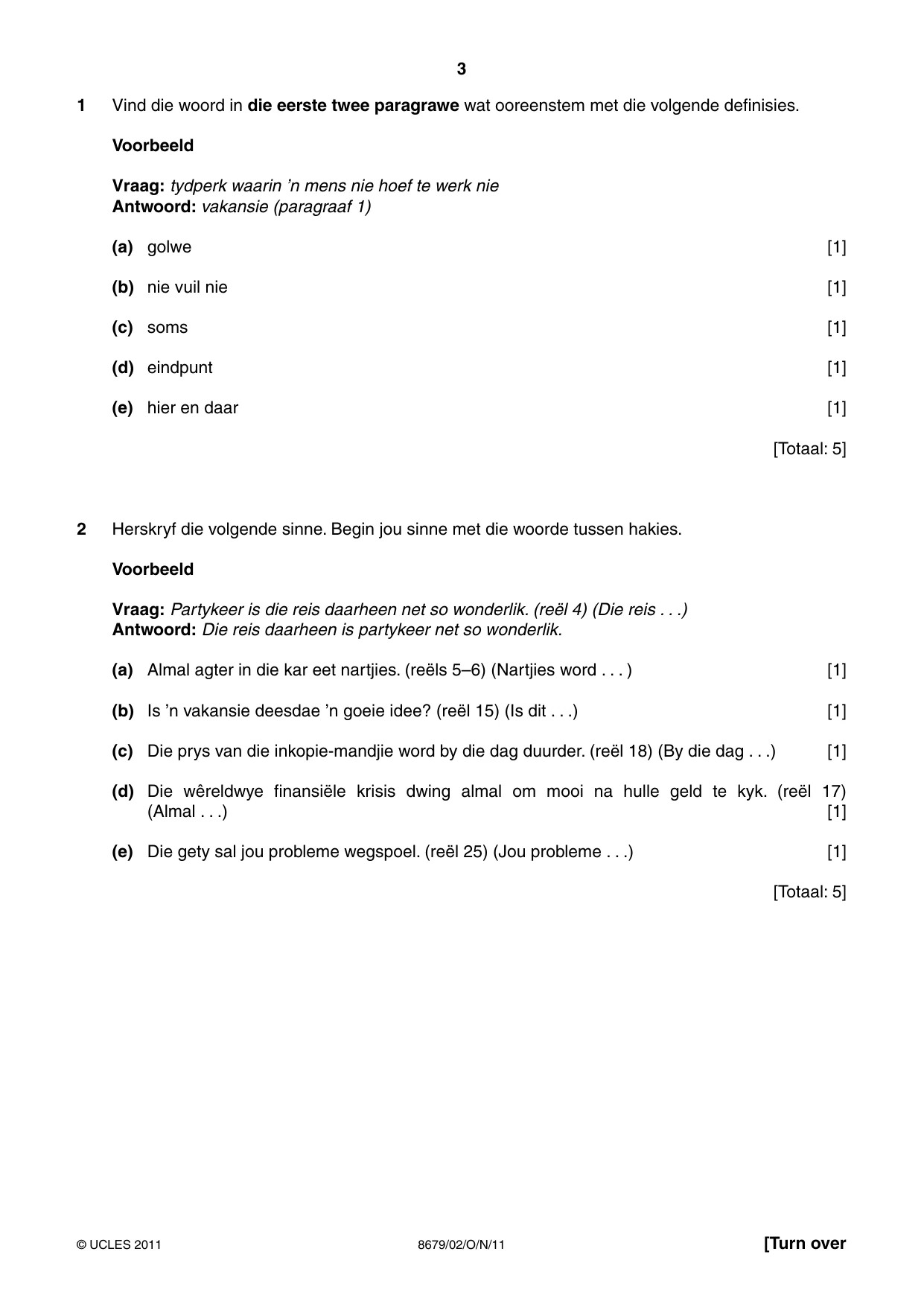 Cambridge A Level Afrikaans - Language (AS Level only) 8679 2011 Oct/Nov Paper 2 · Variant 1 question paper, page 3 of 8