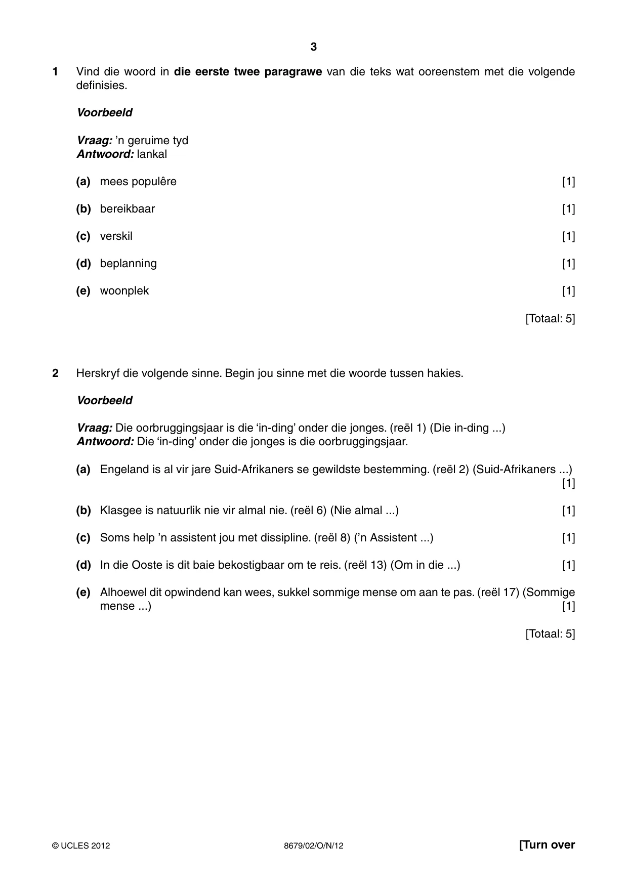 Cambridge A Level Afrikaans - Language (AS Level only) 8679 2012 Oct/Nov Paper 2 · Variant 1 question paper, page 3 of 8