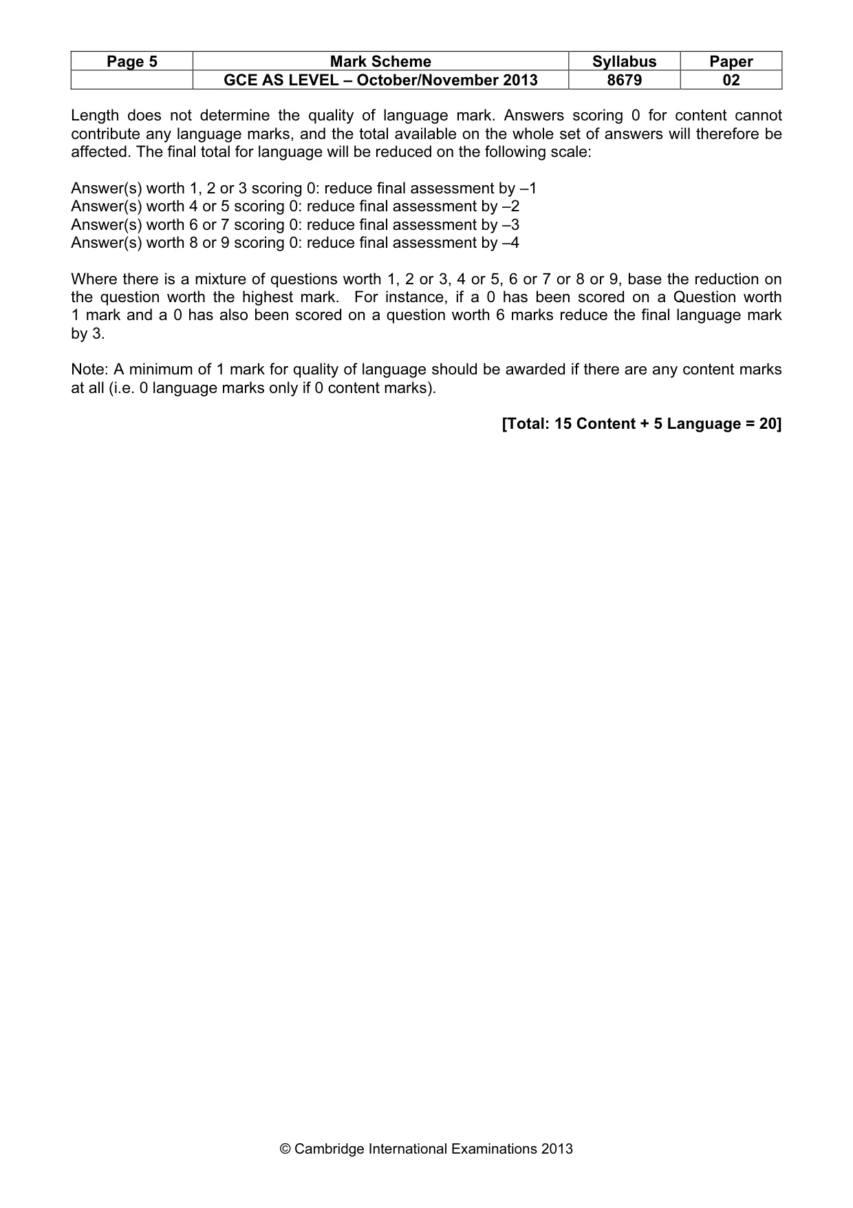 Mark scheme, page 5 of 7