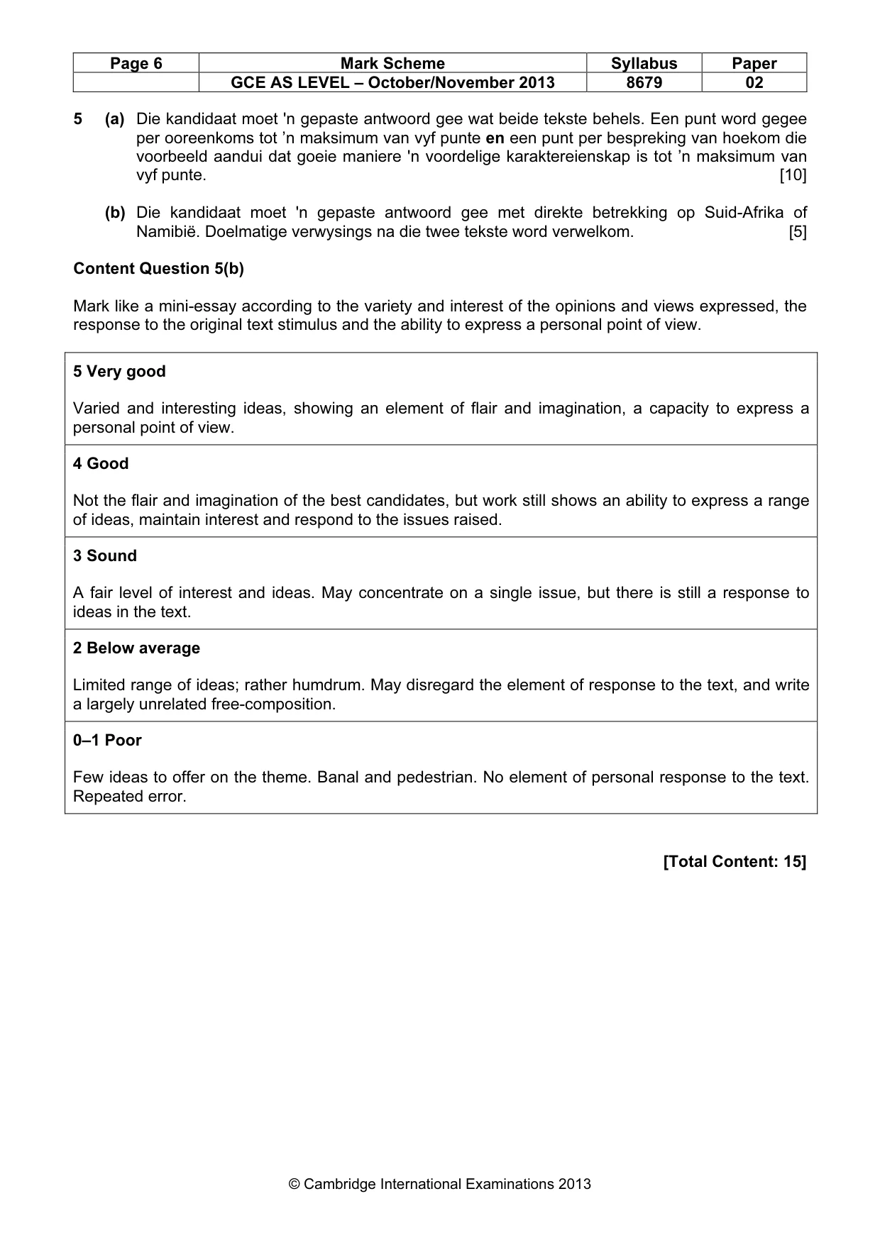 Mark scheme, page 6 of 7