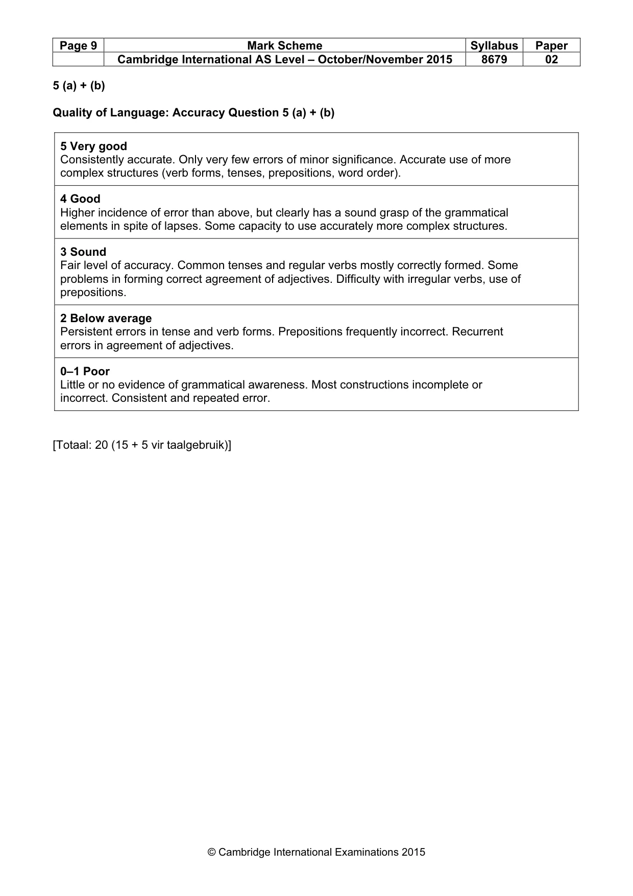 Mark scheme, page 9 of 9