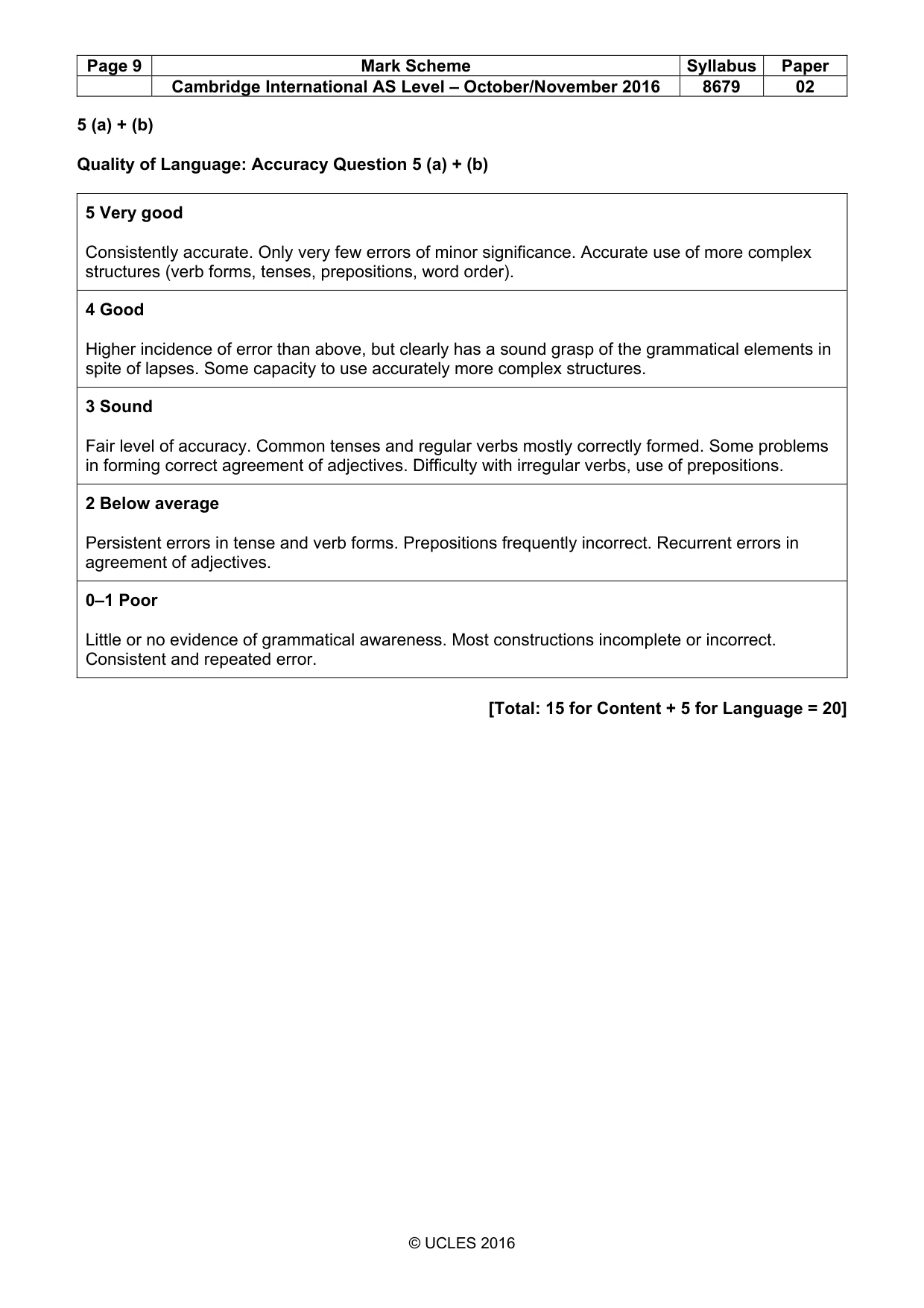 Mark scheme, page 9 of 9