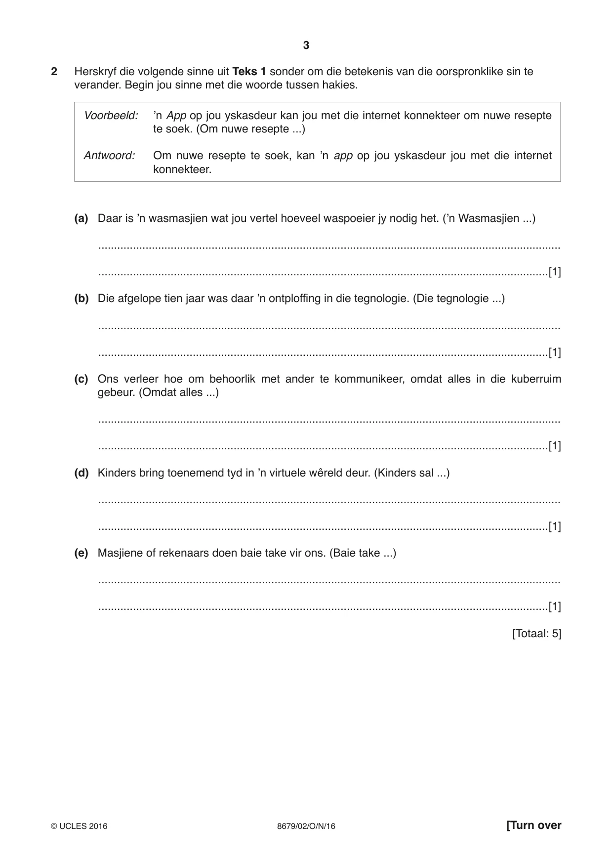 Cambridge A Level Afrikaans - Language (AS Level only) 8679 2016 Oct/Nov Paper 2 · Variant 1 question paper, page 3 of 12