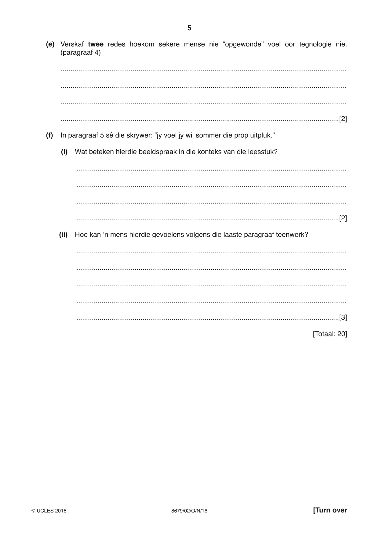 Cambridge A Level Afrikaans - Language (AS Level only) 8679 2016 Oct/Nov Paper 2 · Variant 1 question paper, page 5 of 12