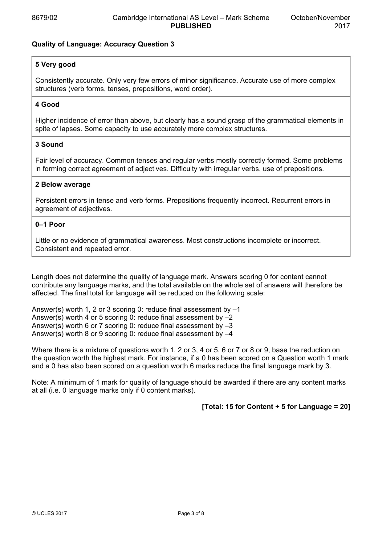 Mark scheme, page 3 of 8