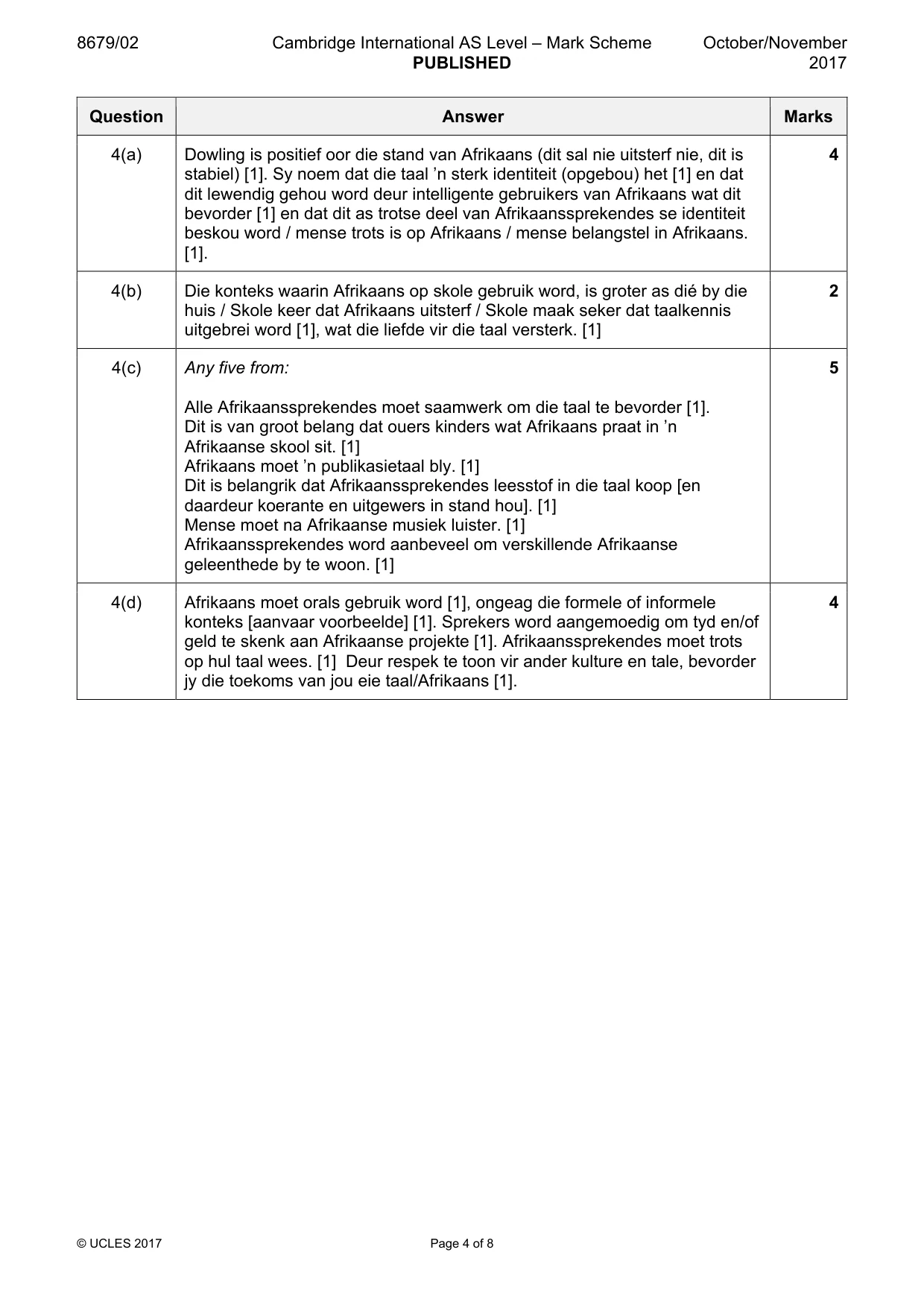 Mark scheme, page 4 of 8