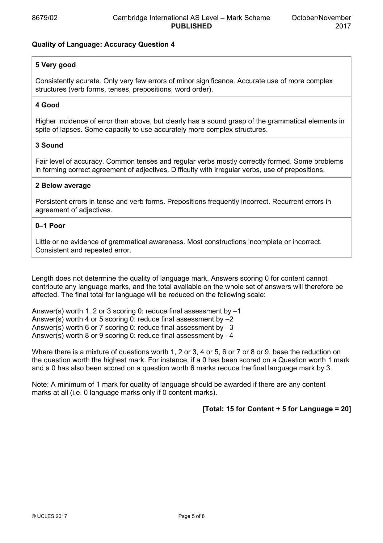 Mark scheme, page 5 of 8