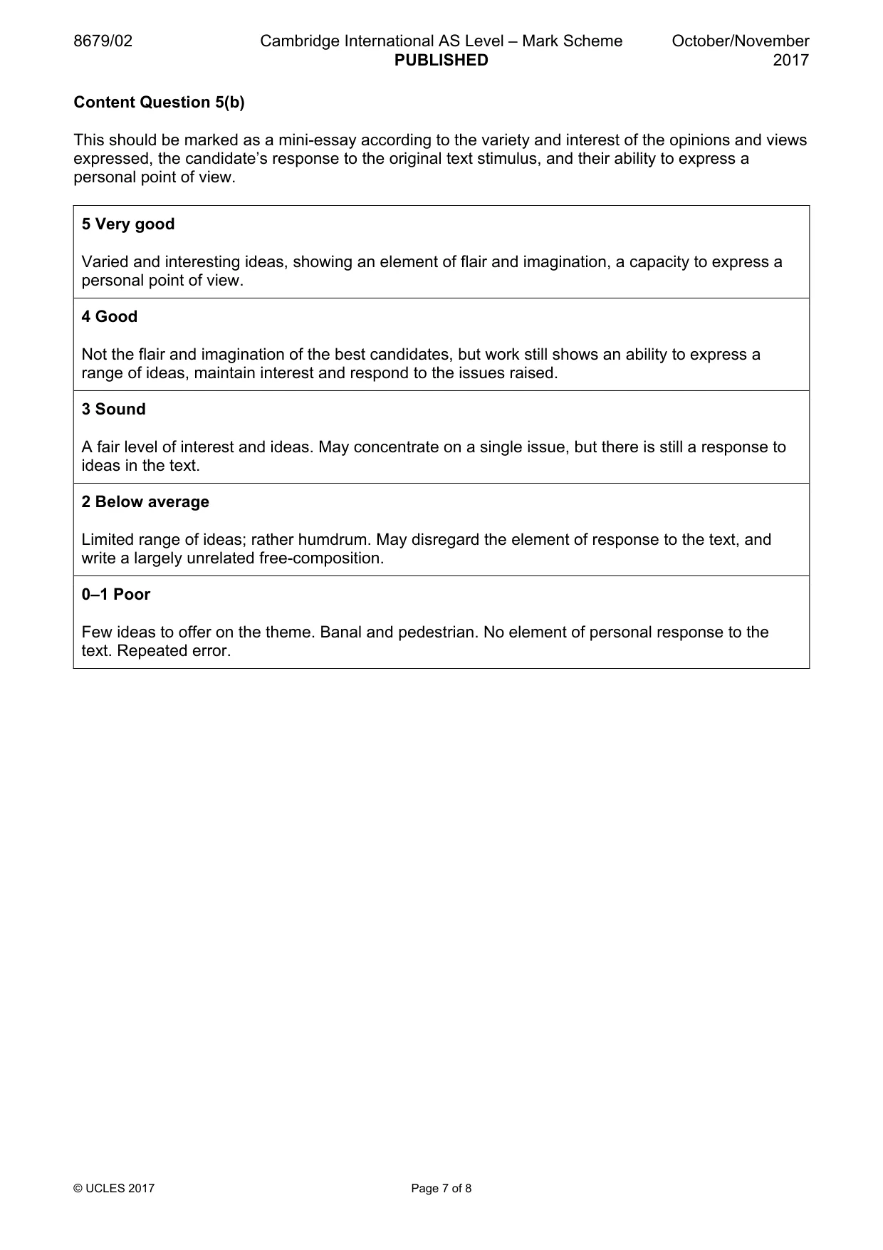 Mark scheme, page 7 of 8