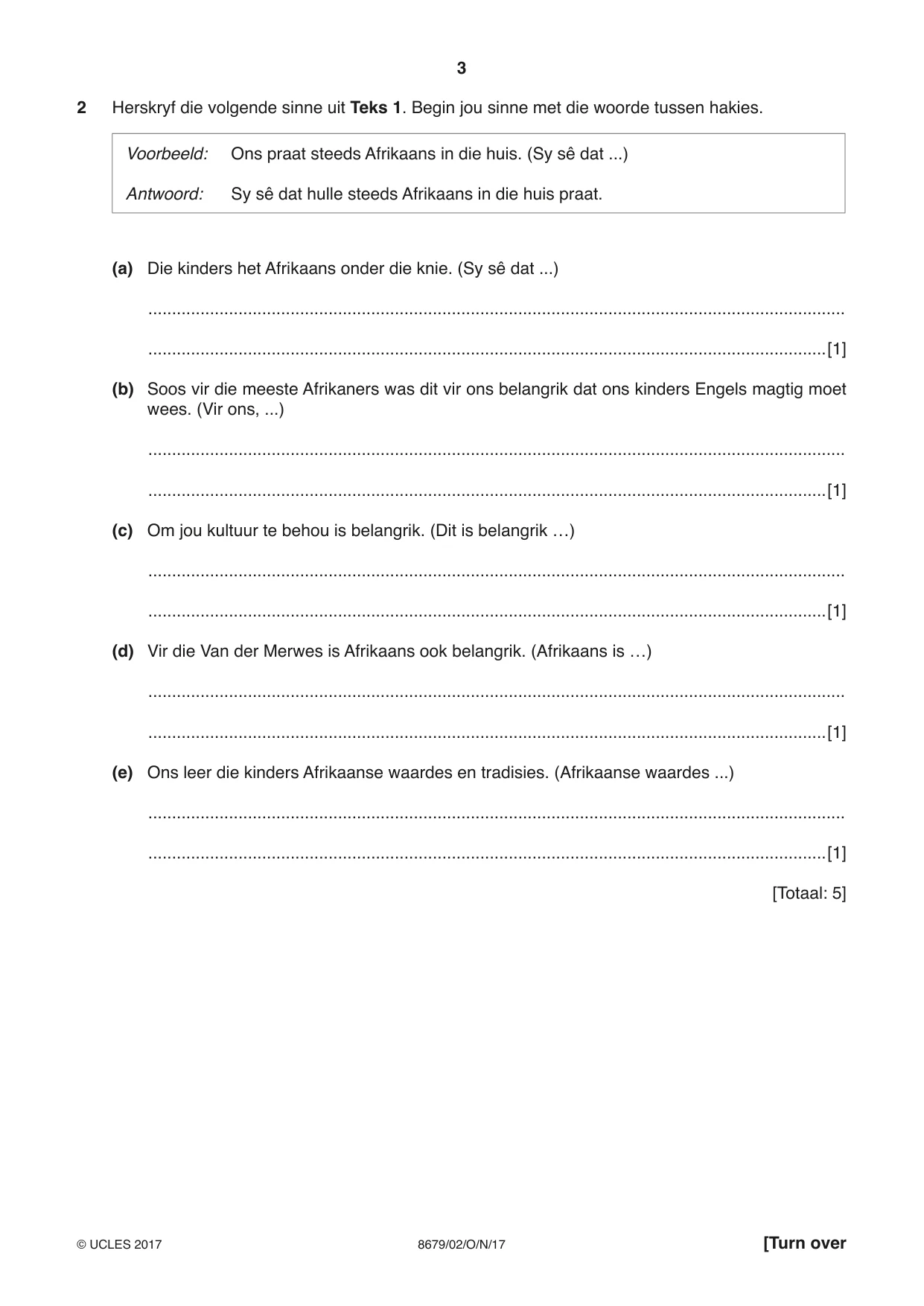 Cambridge A Level Afrikaans - Language (AS Level only) 8679 2017 Oct/Nov Paper 2 · Variant 1 question paper, page 3 of 12
