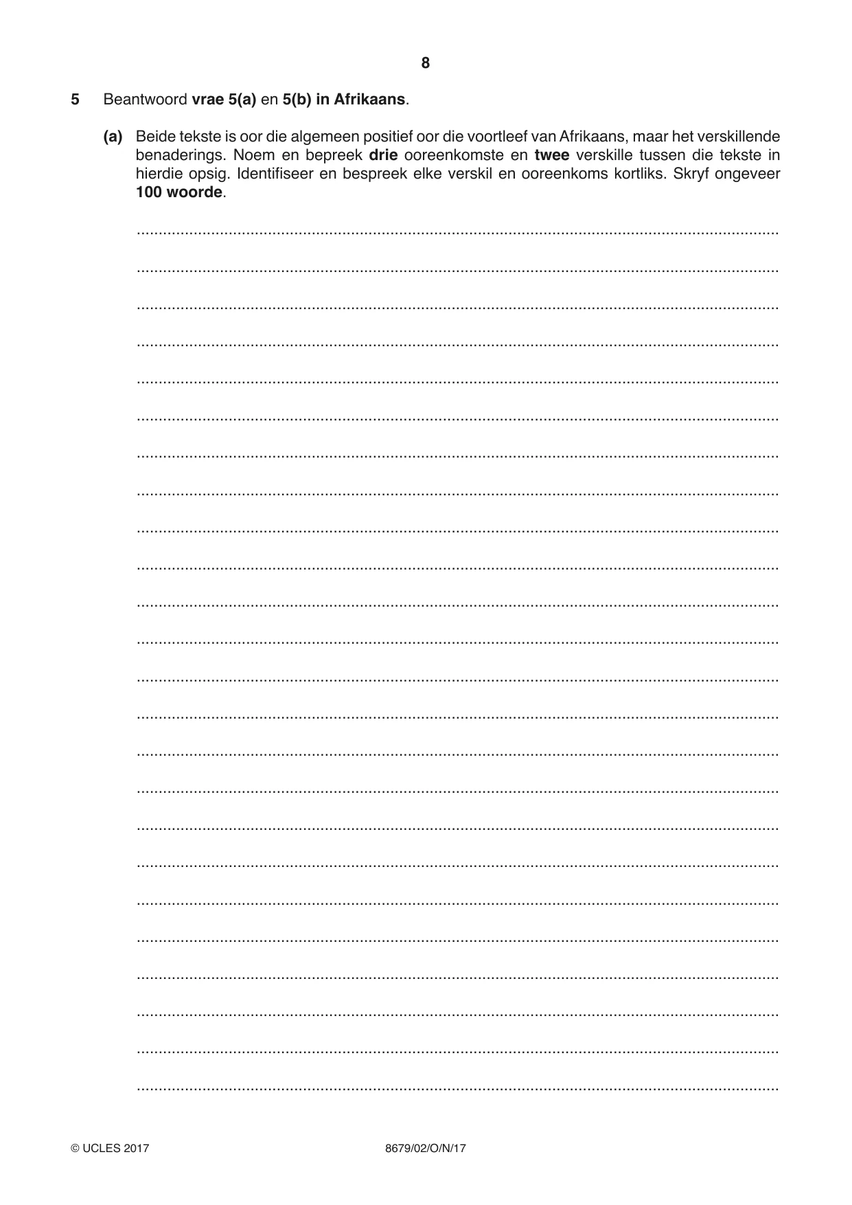 Cambridge A Level Afrikaans - Language (AS Level only) 8679 2017 Oct/Nov Paper 2 · Variant 1 question paper, page 8 of 12
