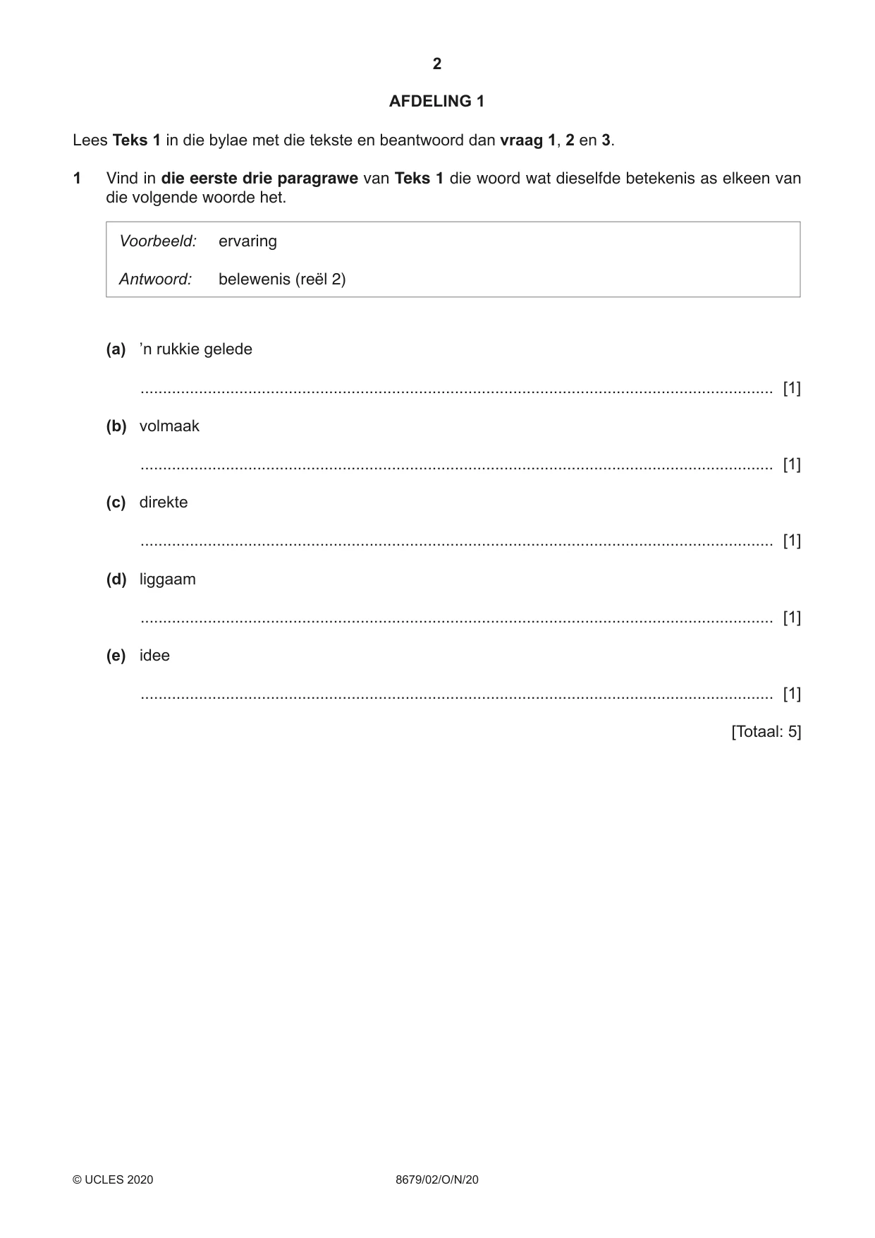 Cambridge A Level Afrikaans - Language (AS Level only) 8679 2020 Oct/Nov Paper 2 · Variant 0 question paper, page 2 of 12
