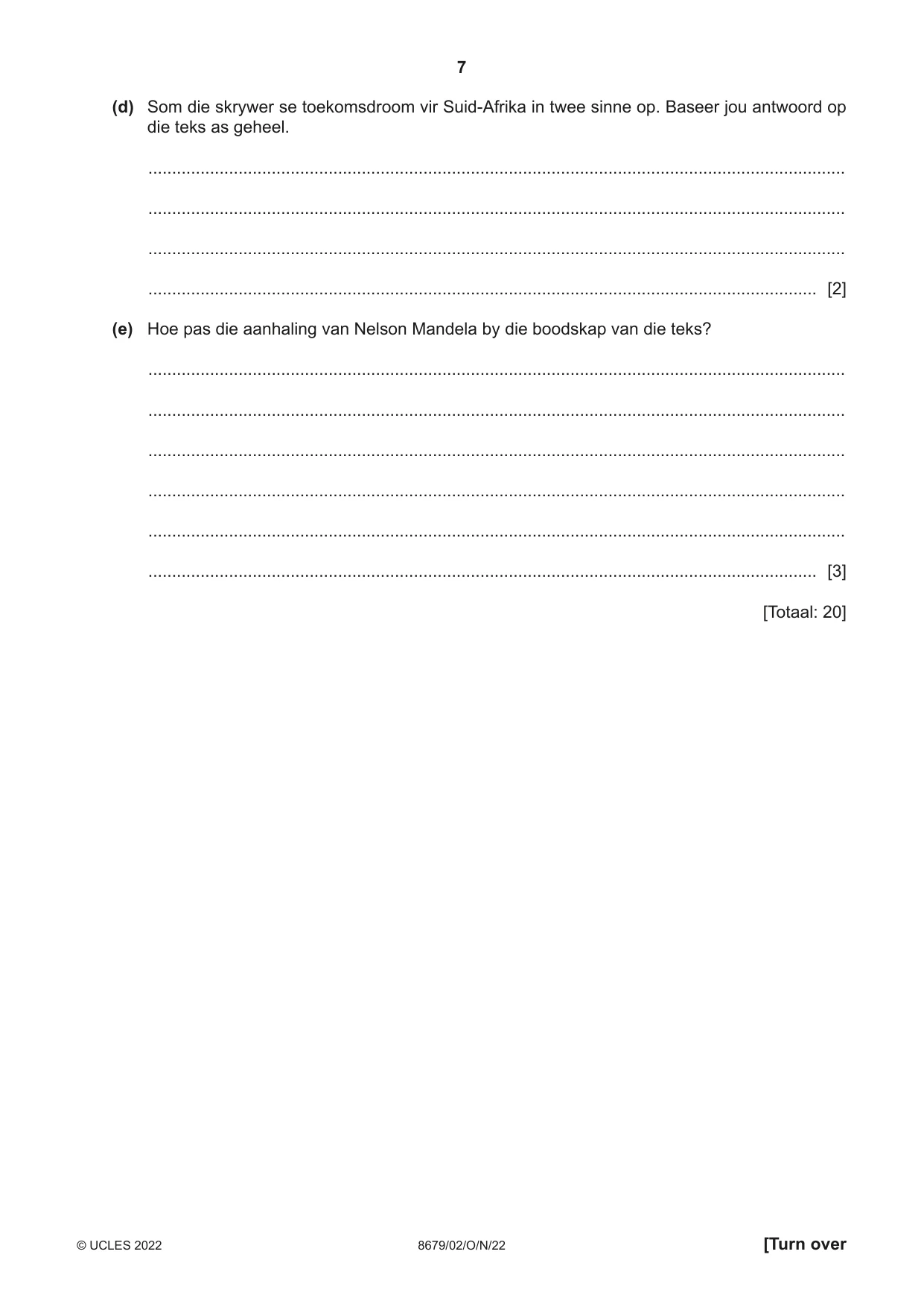 Cambridge A Level Afrikaans - Language (AS Level only) 8679 2022 Oct/Nov Paper 2 · Variant 0 question paper, page 7 of 12
