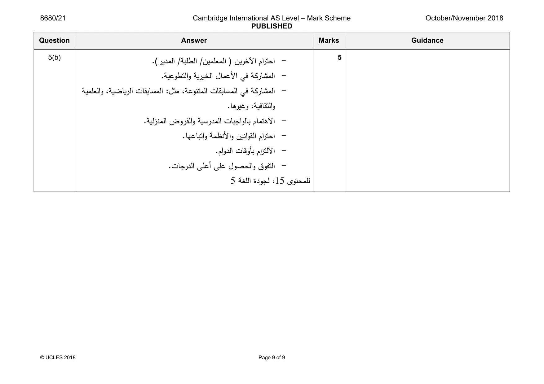 Mark scheme, page 9 of 9