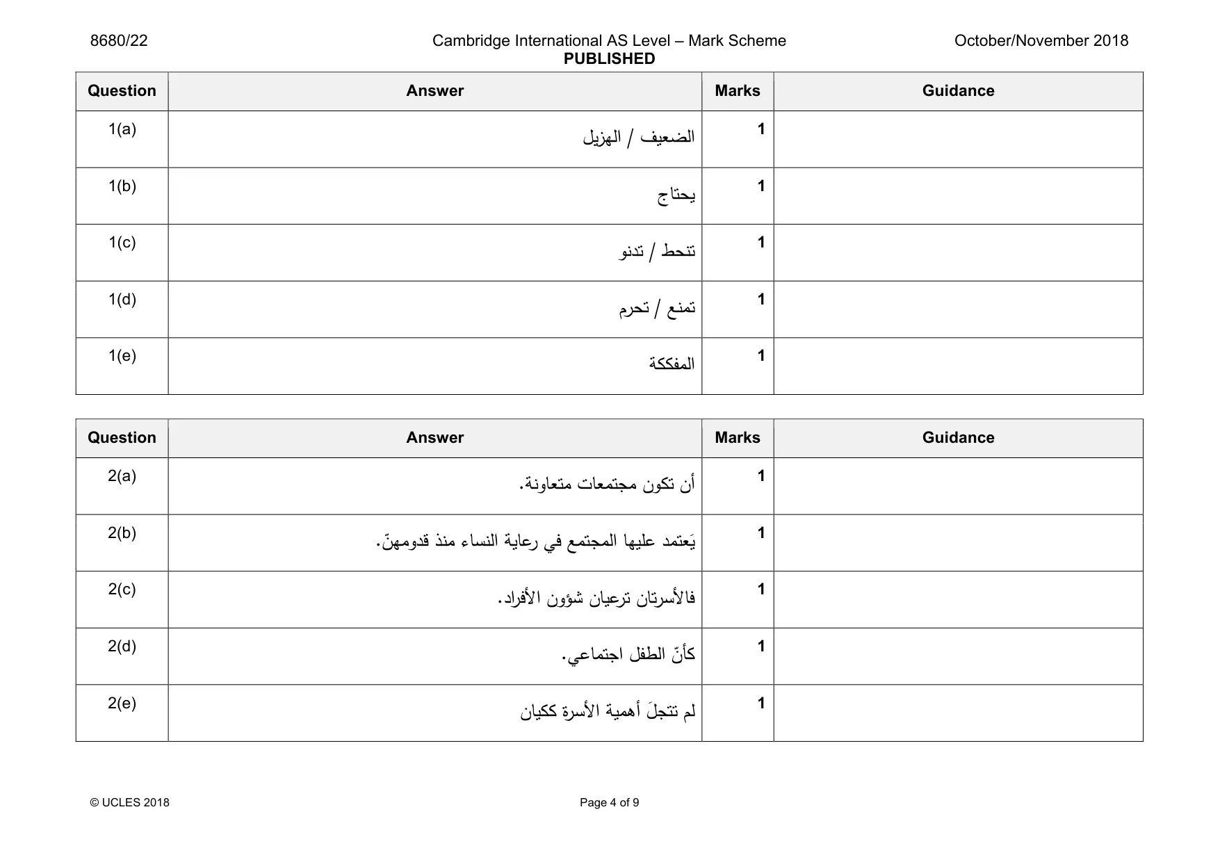Mark scheme, page 4 of 9