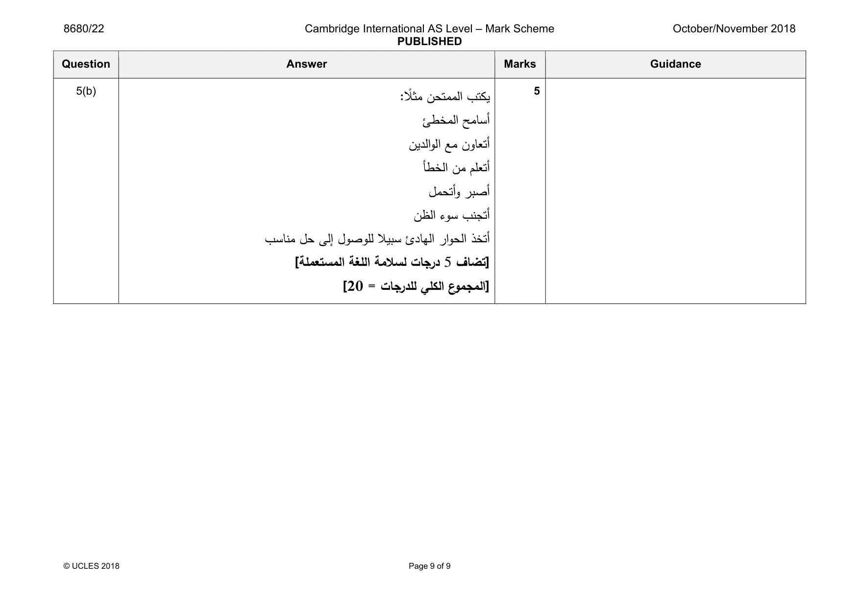 Mark scheme, page 9 of 9