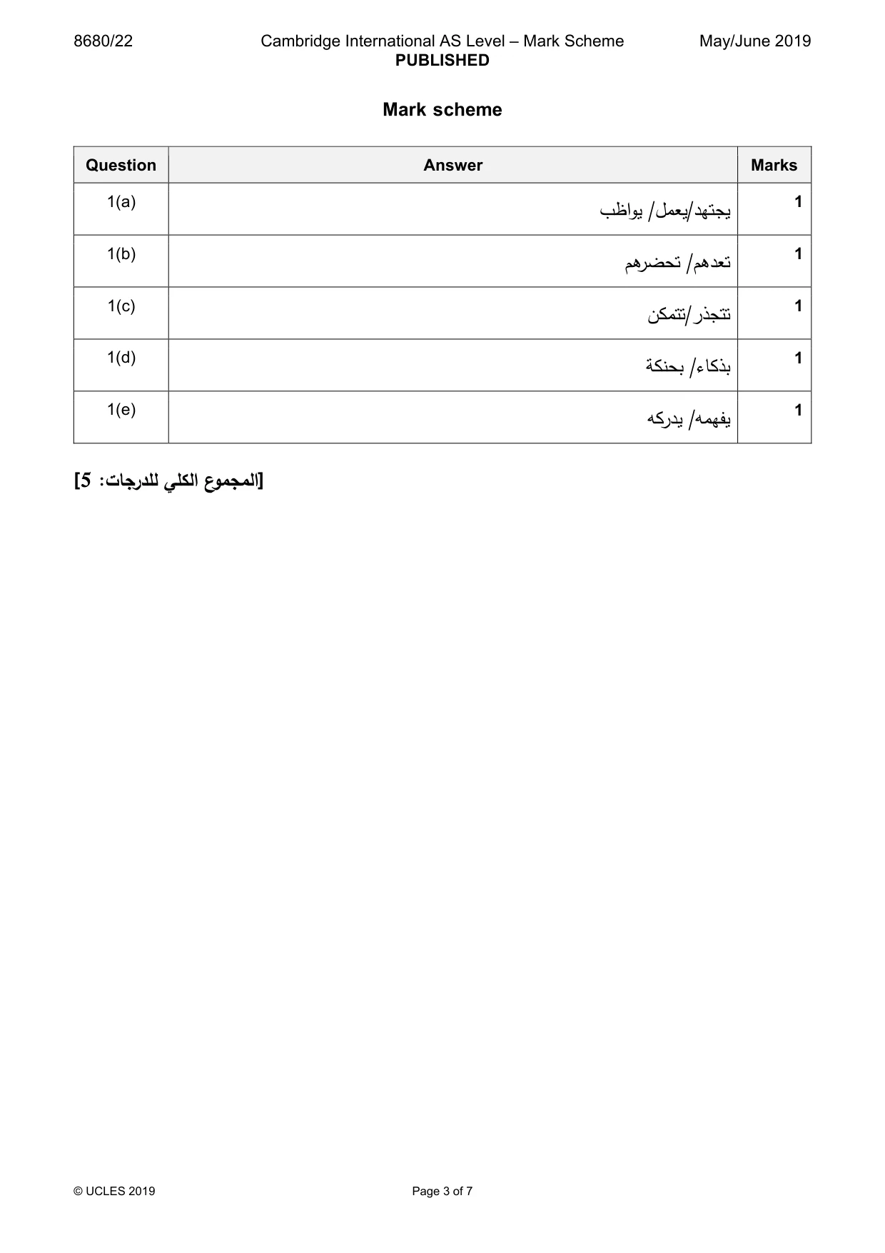 Mark scheme, page 3 of 7